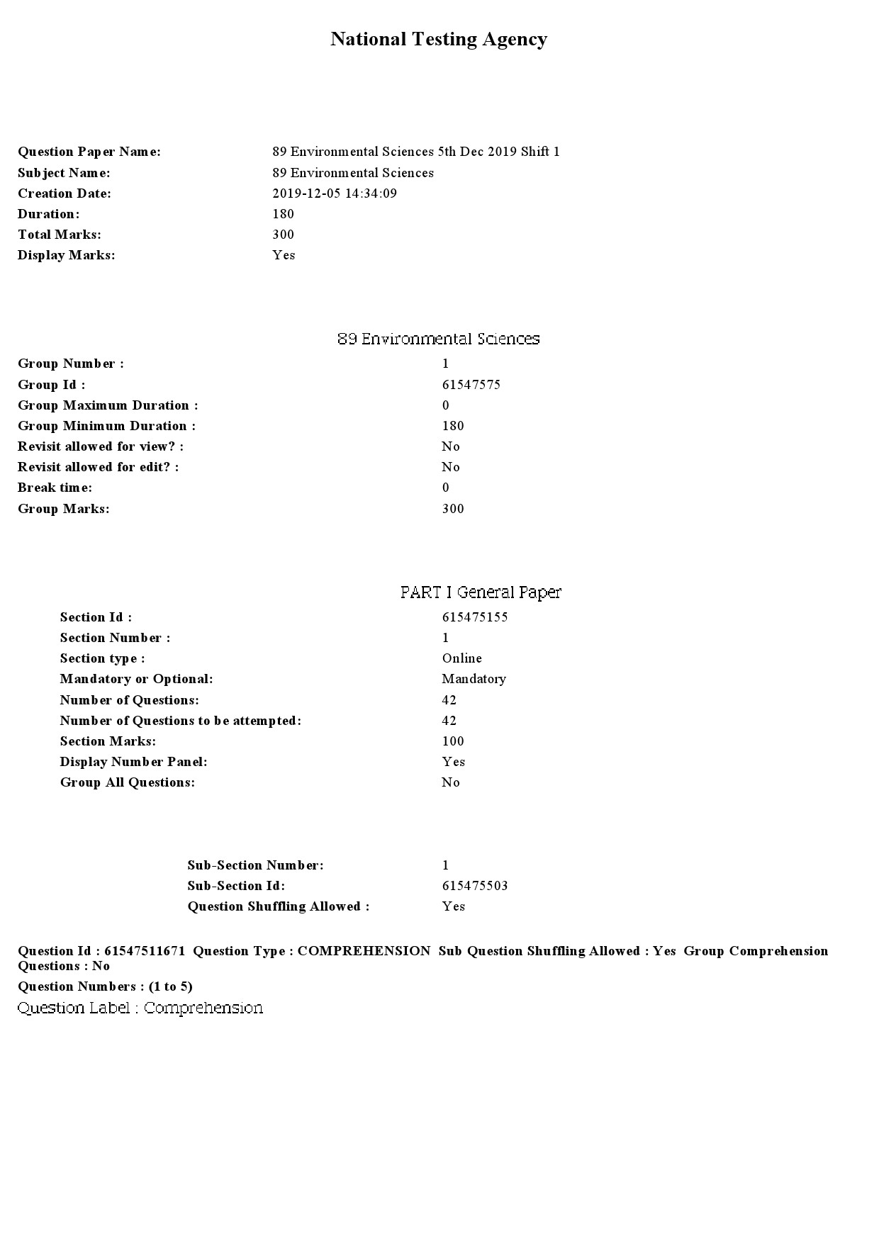 UGC NET Environmental Sciences Question Paper December 2019 1