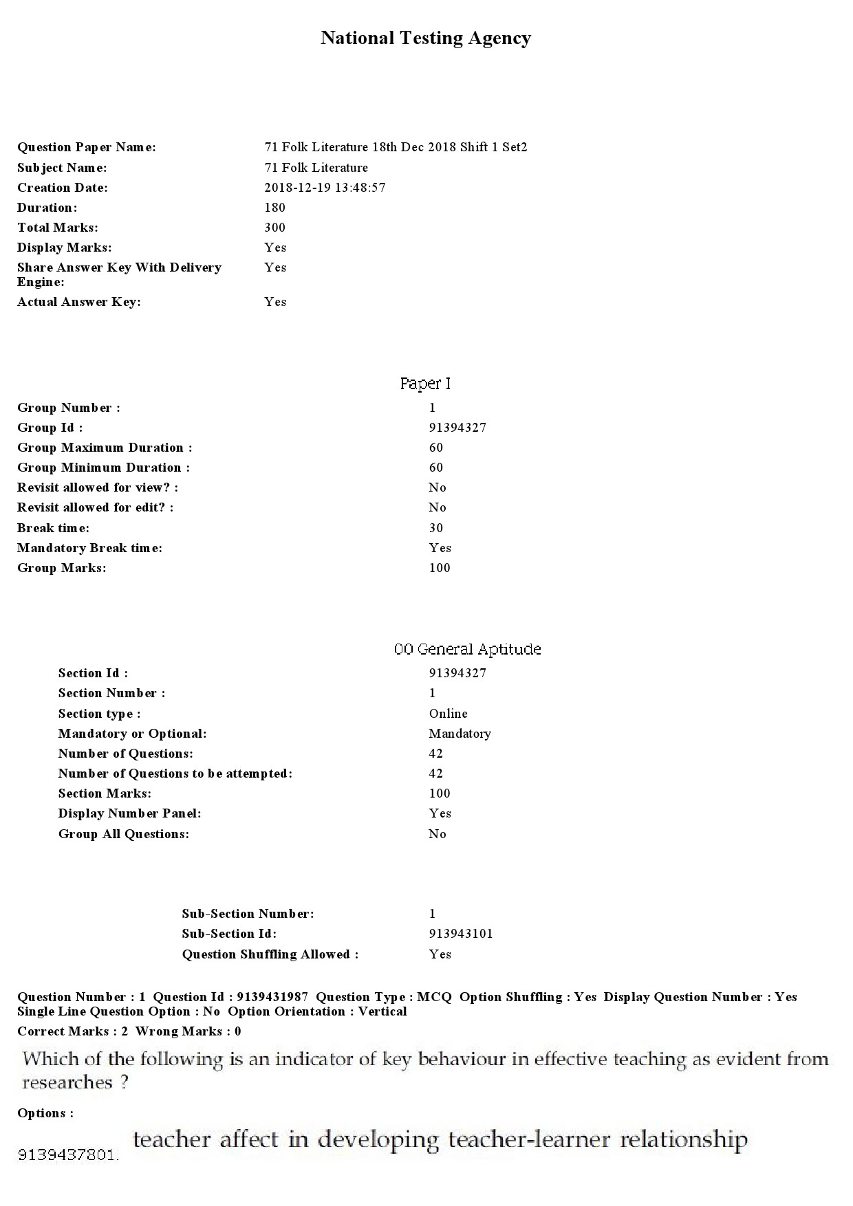 UGC NET Folk Literature Question Paper December 2018 1