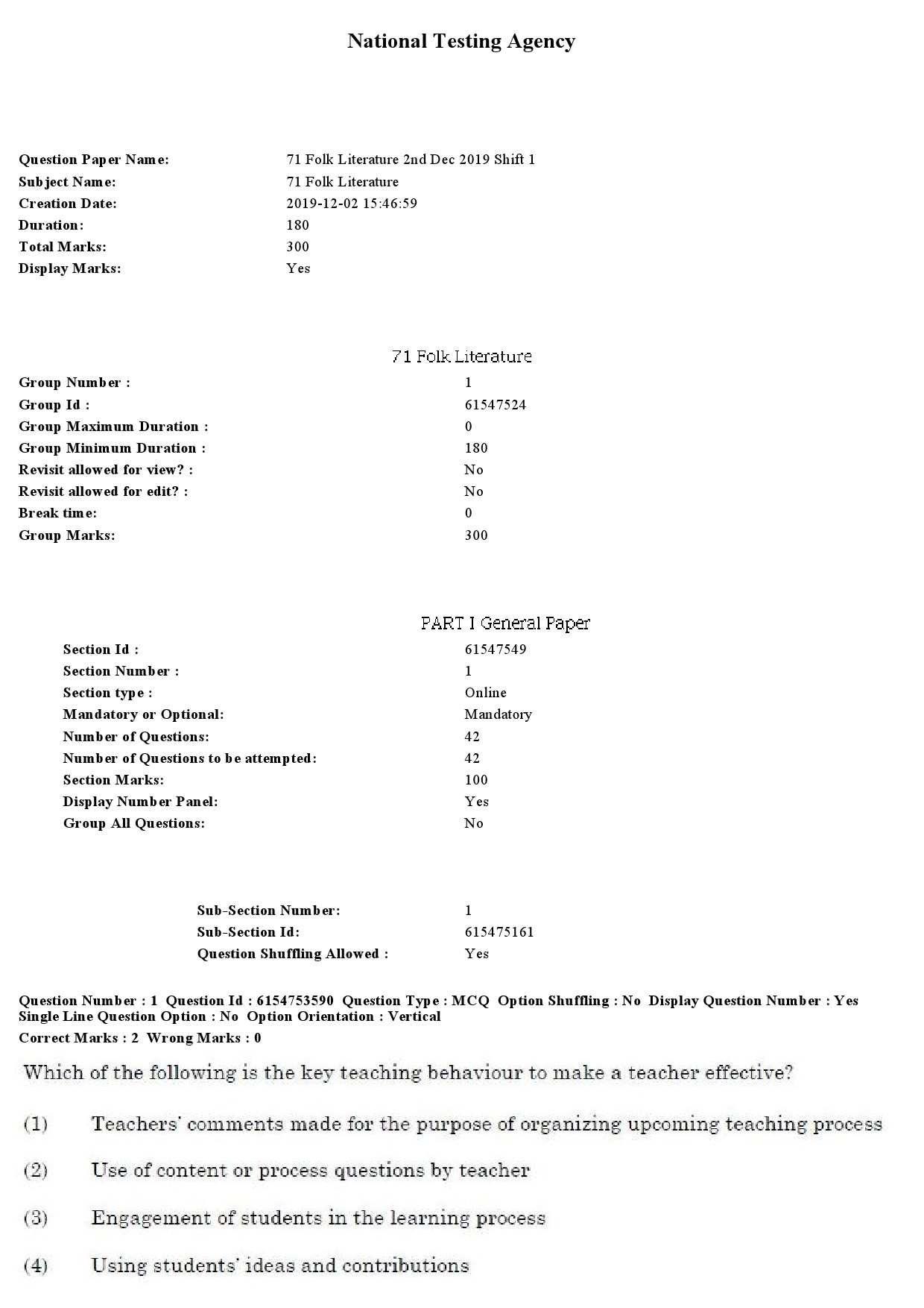 UGC NET Folk Literature Question Paper December 2019 1