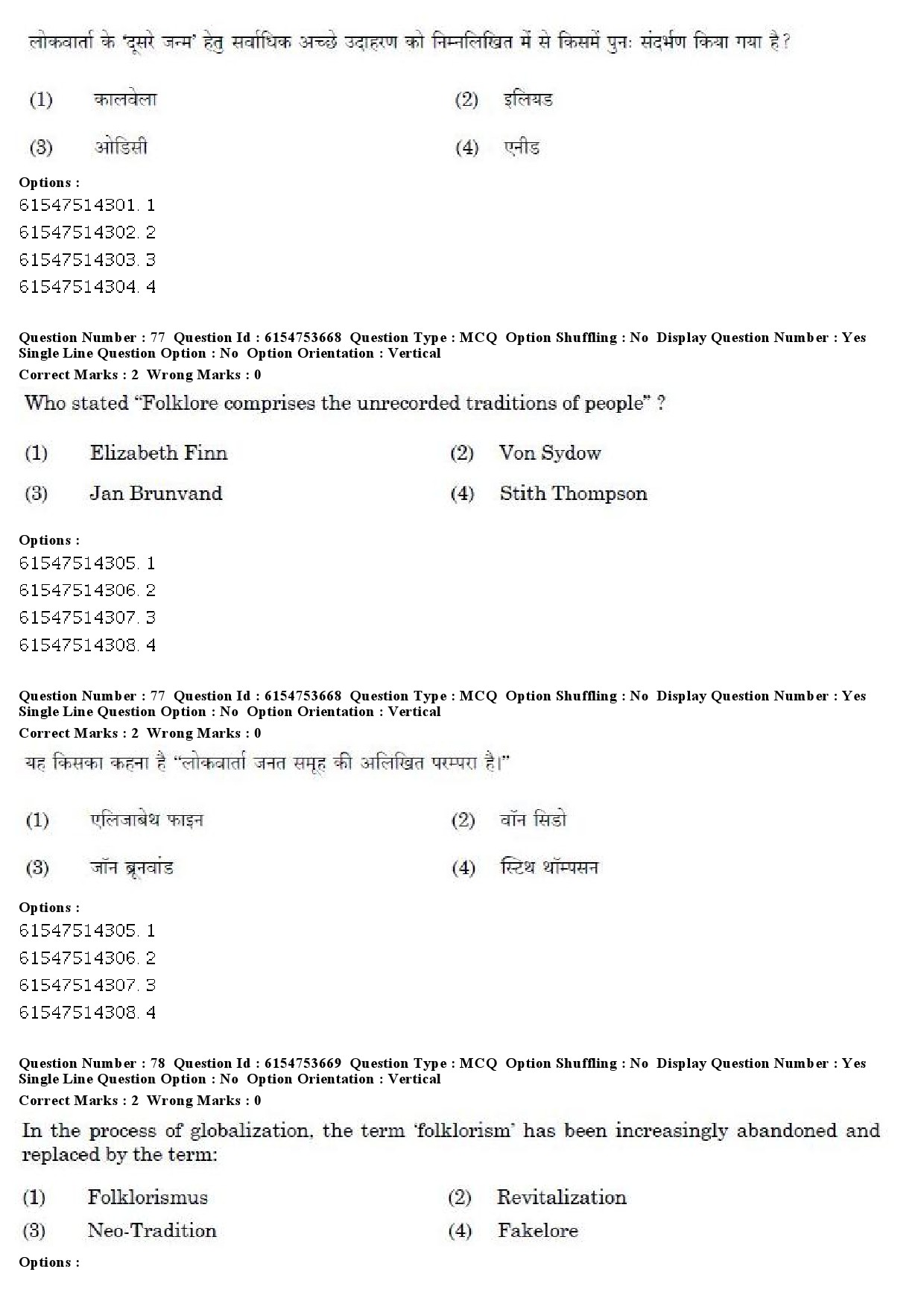 UGC NET Folk Literature Question Paper December 2019 59