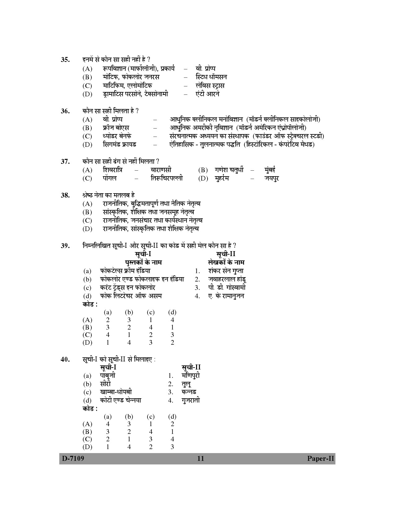 UGC NET Folk Literature Question Paper II December 2009 11