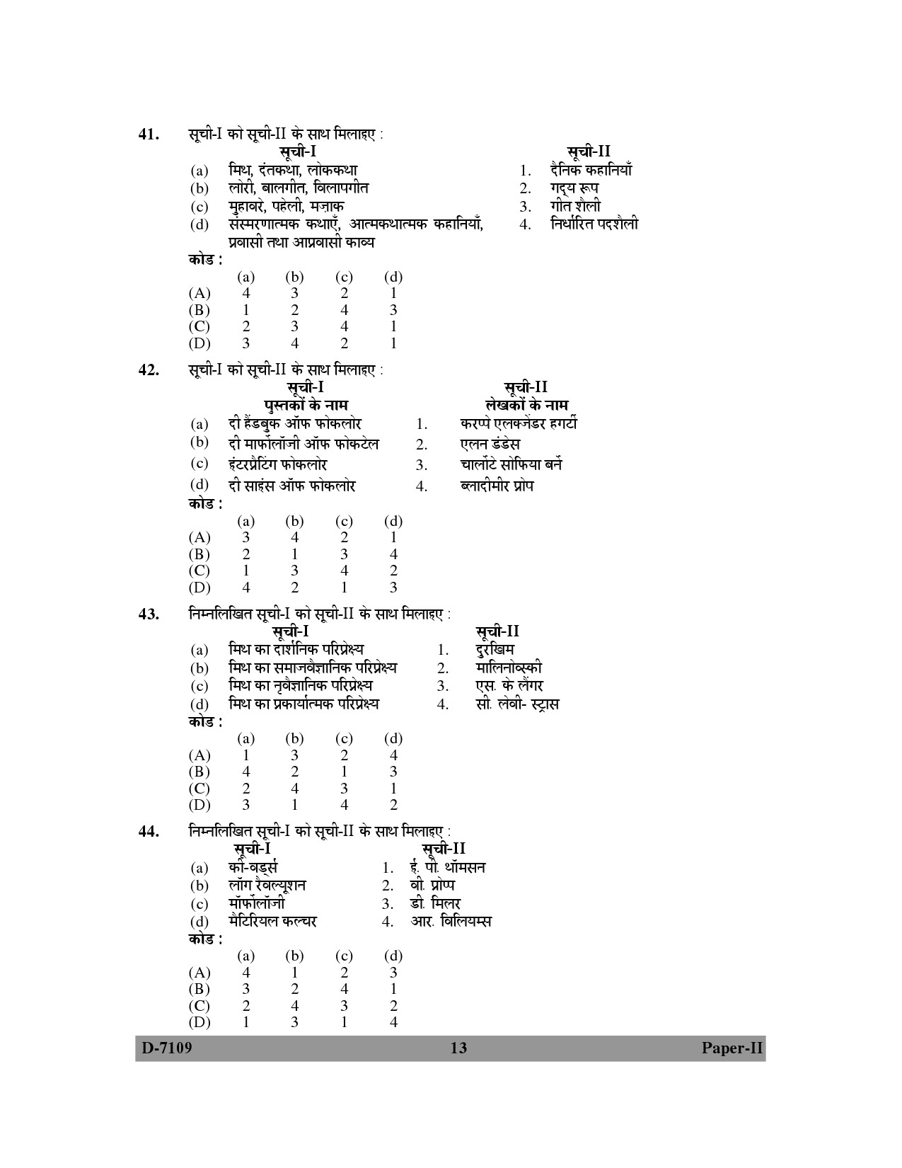 UGC NET Folk Literature Question Paper II December 2009 13