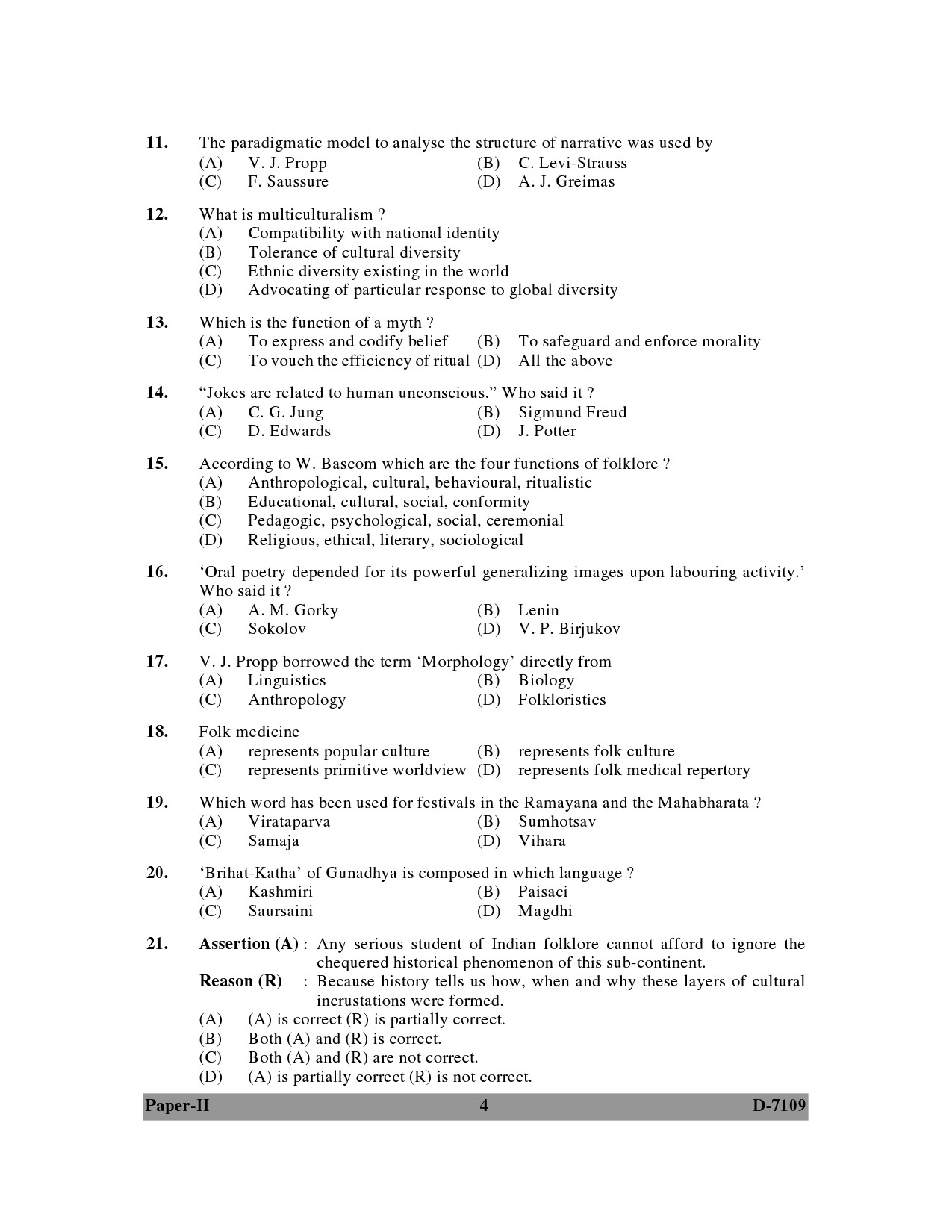 UGC NET Folk Literature Question Paper II December 2009 4