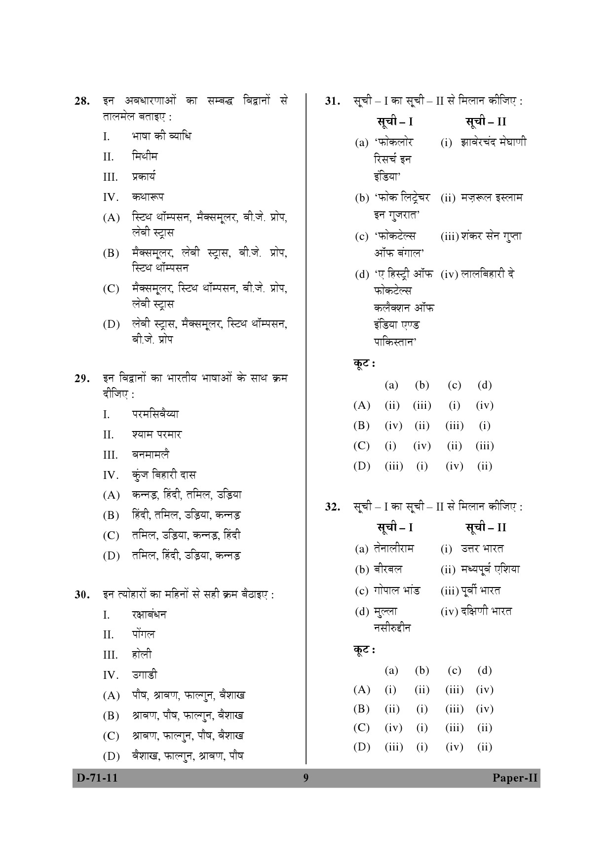 UGC NET Folk Literature Question Paper II December 2011 9