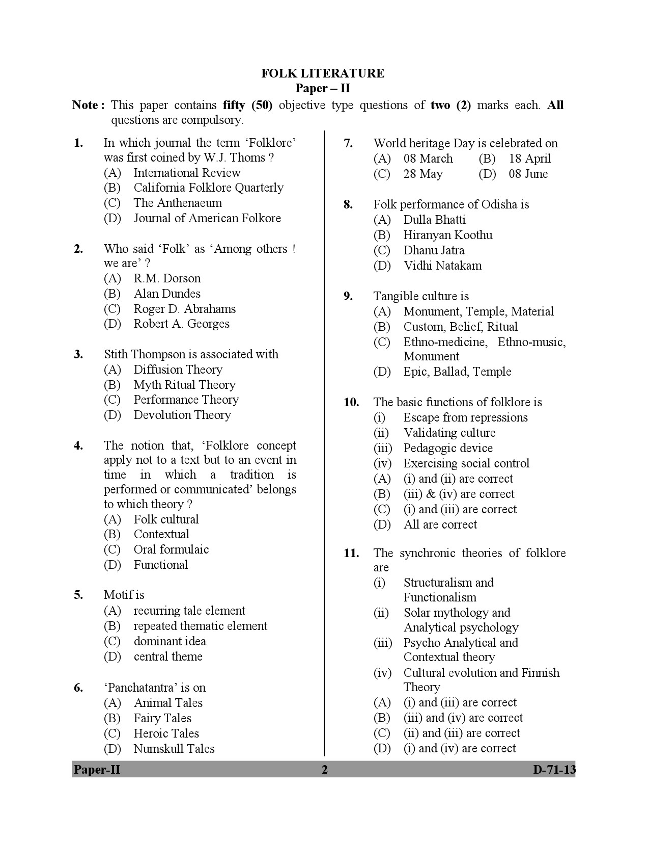 UGC NET Folk Literature Question Paper II December 2013 2