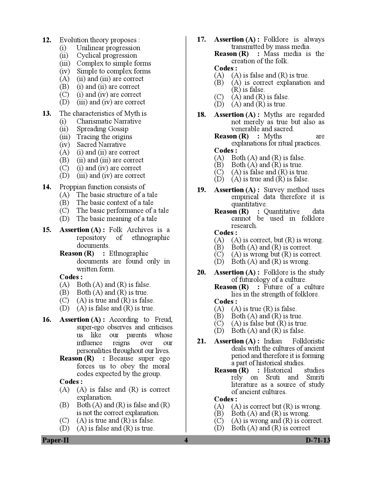 UGC NET Folk Literature Question Paper II December 2013 4