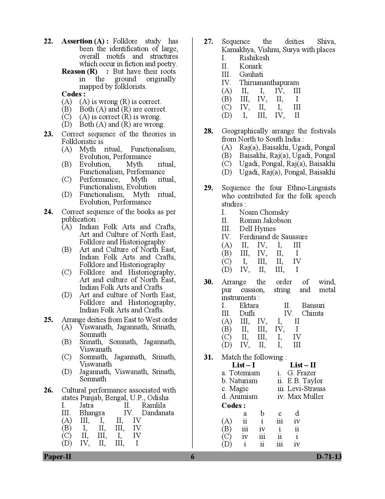 UGC NET Folk Literature Question Paper II December 2013 6