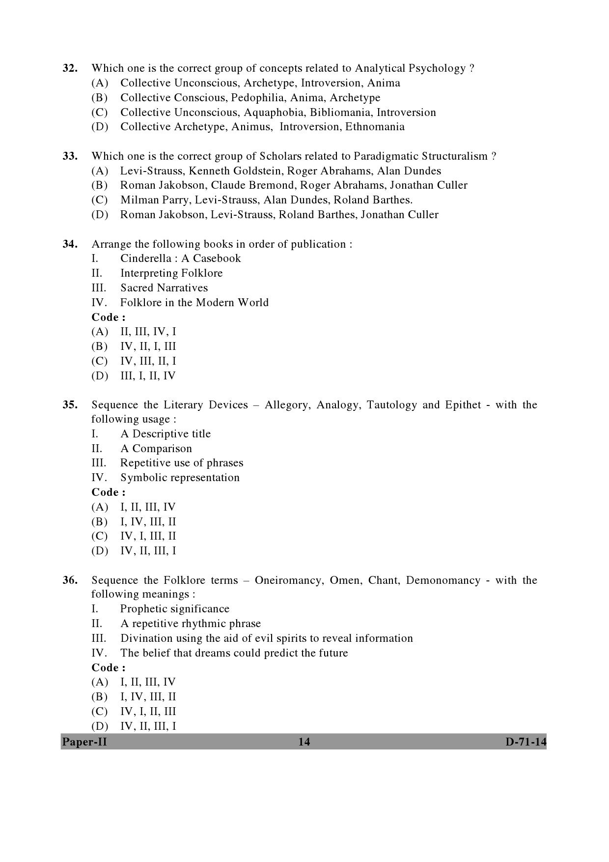 UGC NET Folk Literature Question Paper II December 2014 14