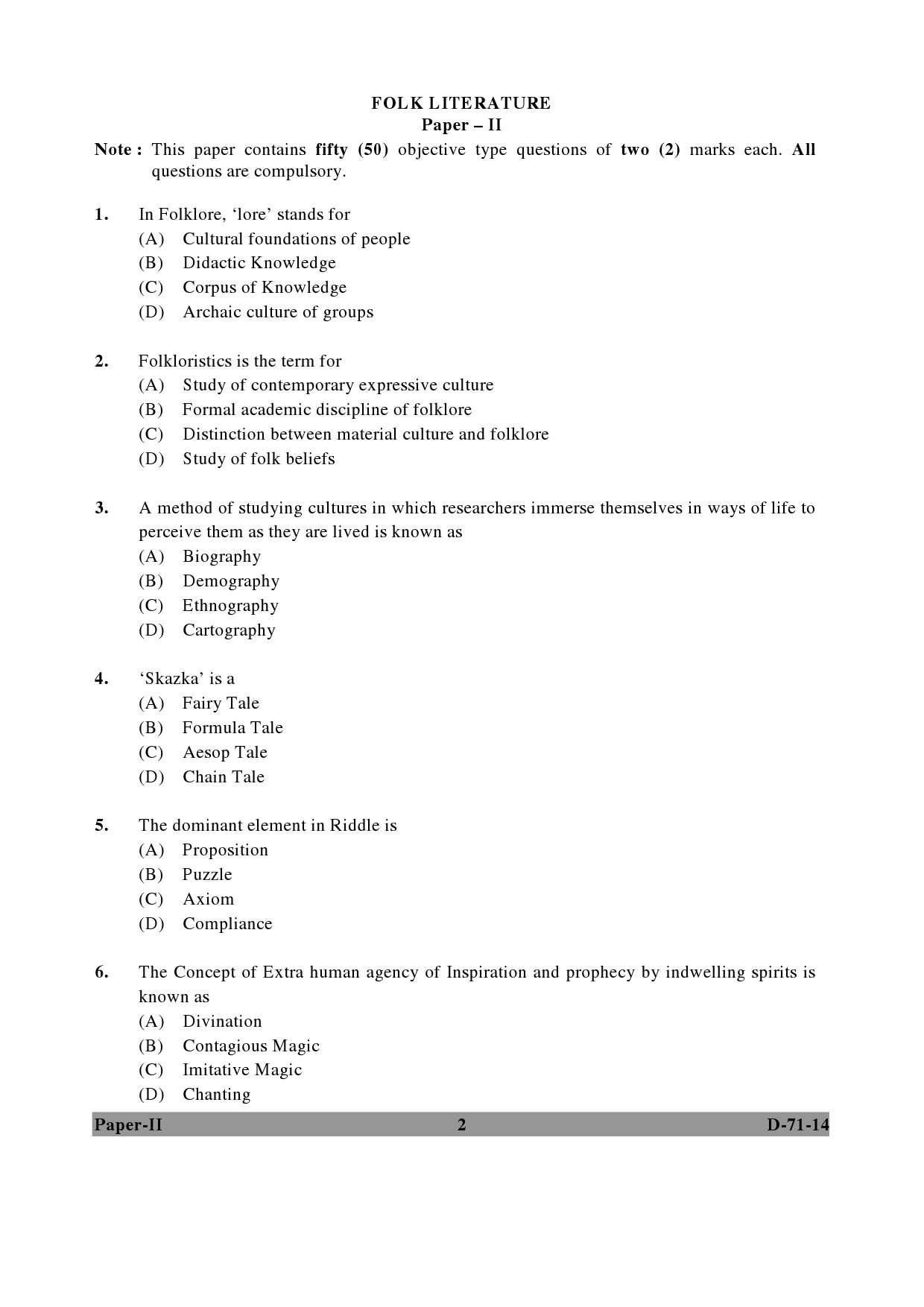 UGC NET Folk Literature Question Paper II December 2014 2