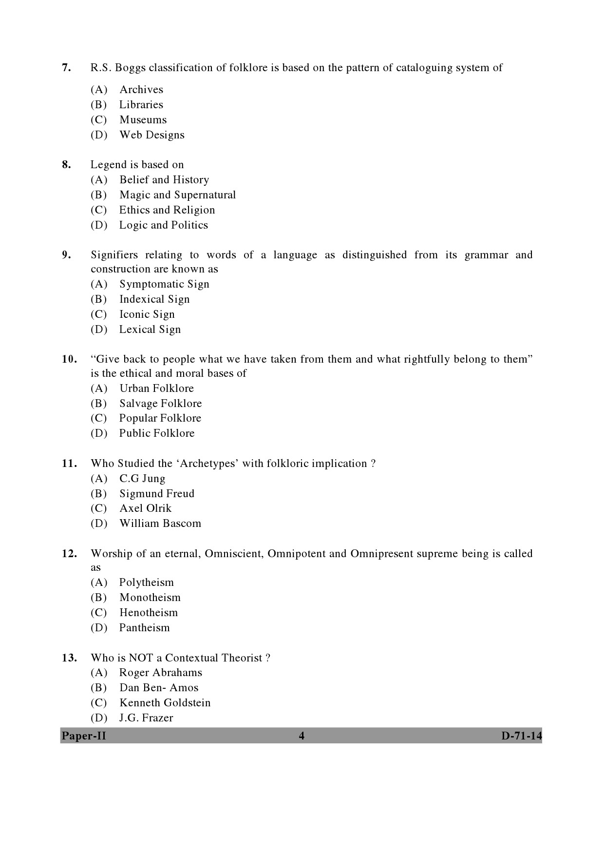 UGC NET Folk Literature Question Paper II December 2014 4