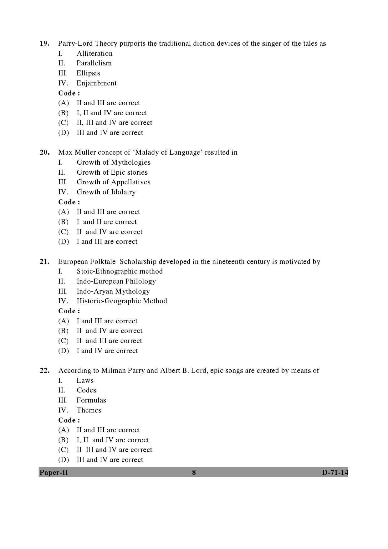 UGC NET Folk Literature Question Paper II December 2014 8