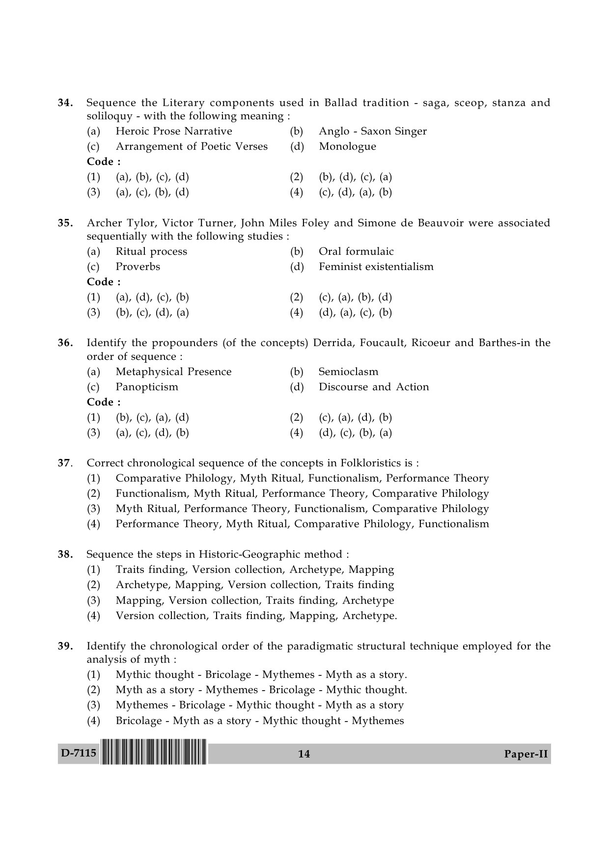 UGC NET Folk Literature Question Paper II December 2015 14