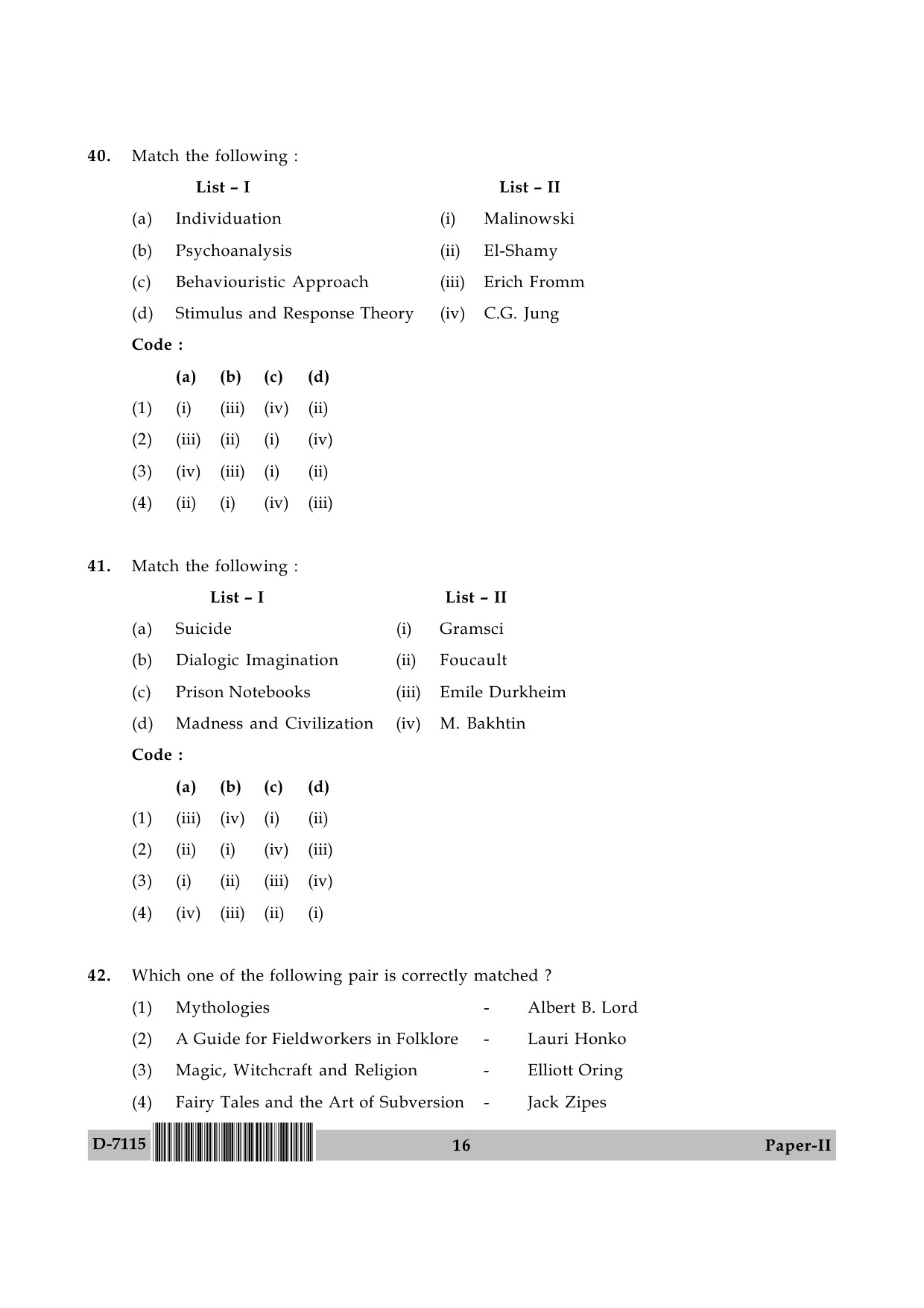 UGC NET Folk Literature Question Paper II December 2015 16