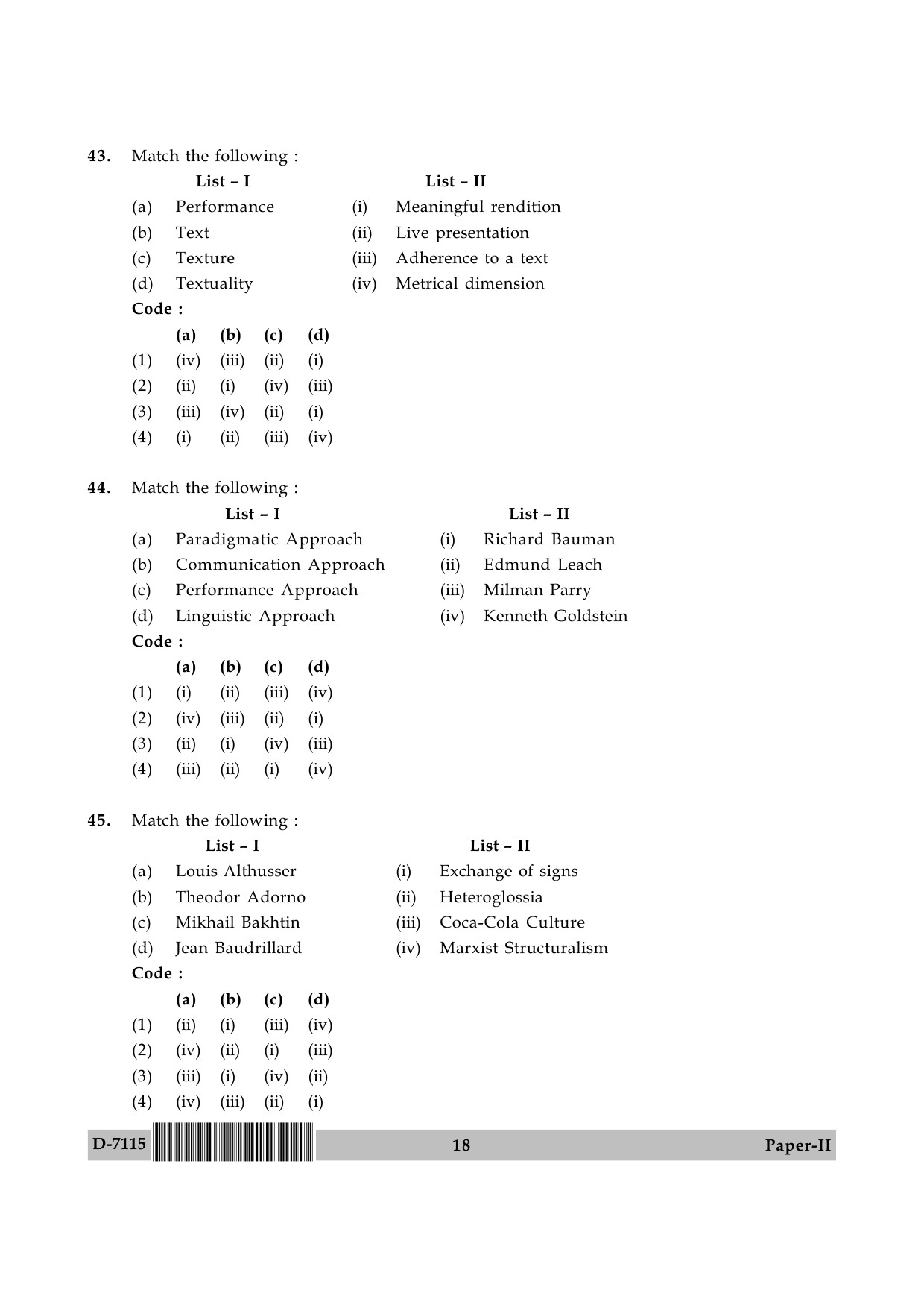 UGC NET Folk Literature Question Paper II December 2015 18