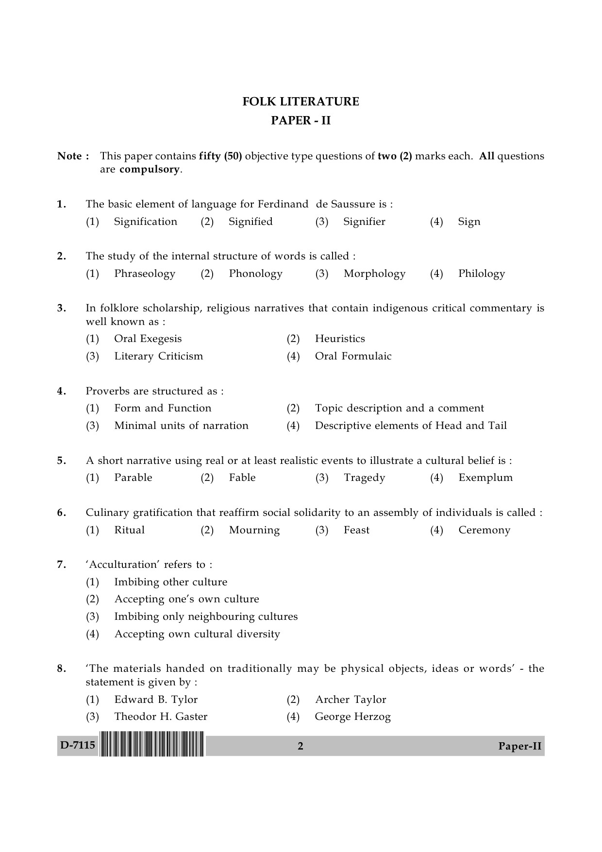 UGC NET Folk Literature Question Paper II December 2015 2