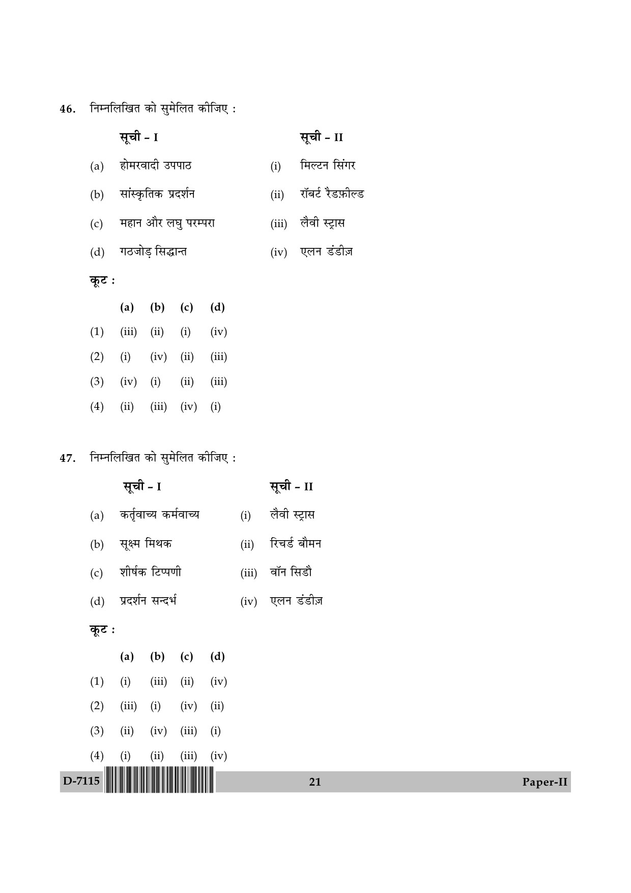 UGC NET Folk Literature Question Paper II December 2015 21