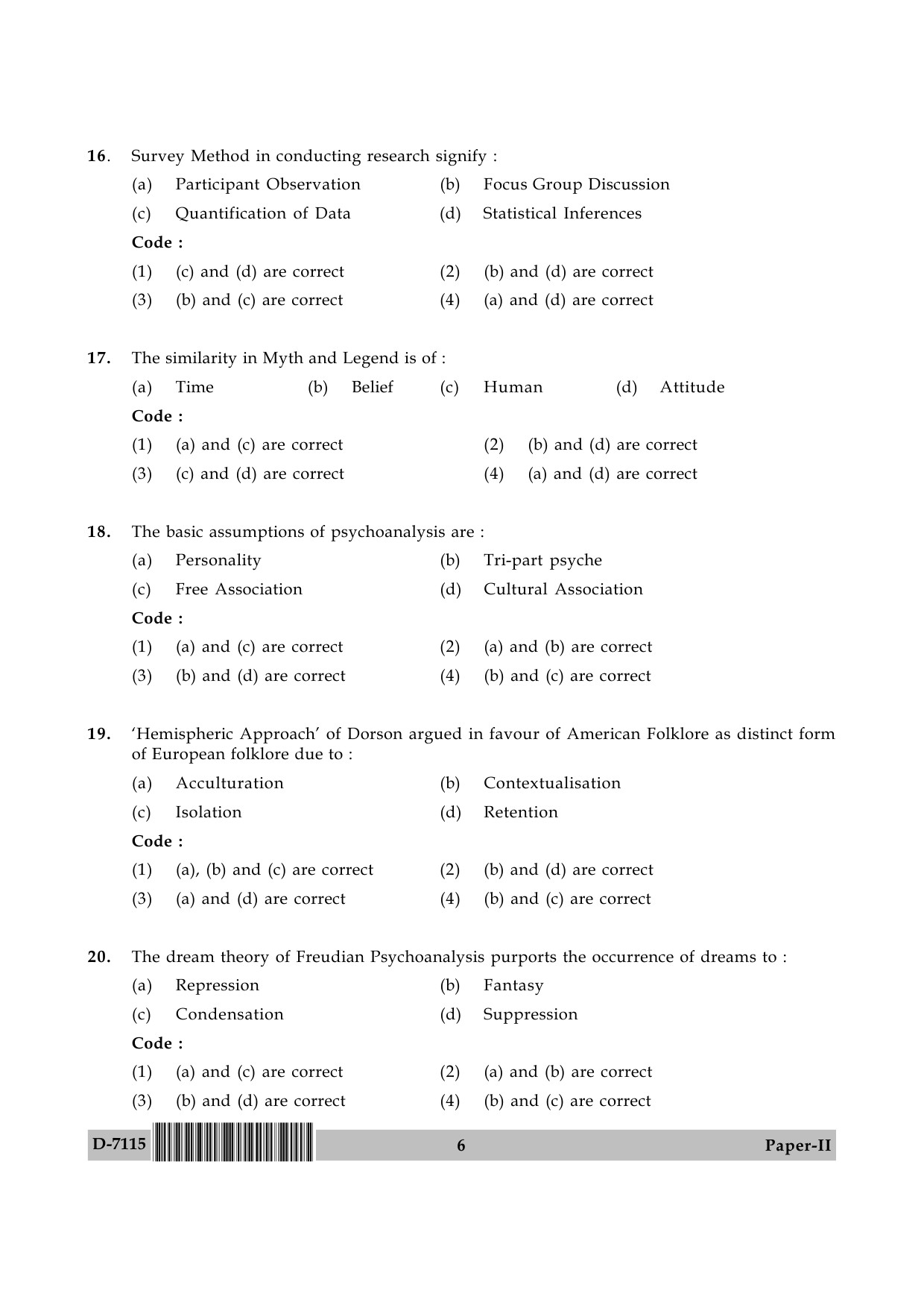 UGC NET Folk Literature Question Paper II December 2015 6