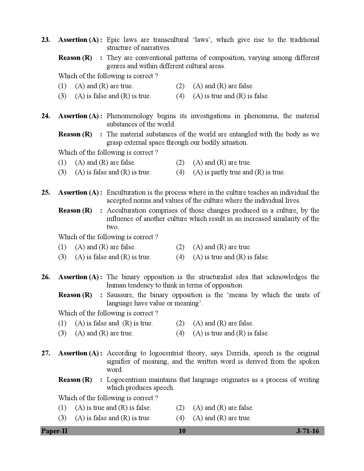 UGC NET Folk Literature Question Paper II July 2016 10