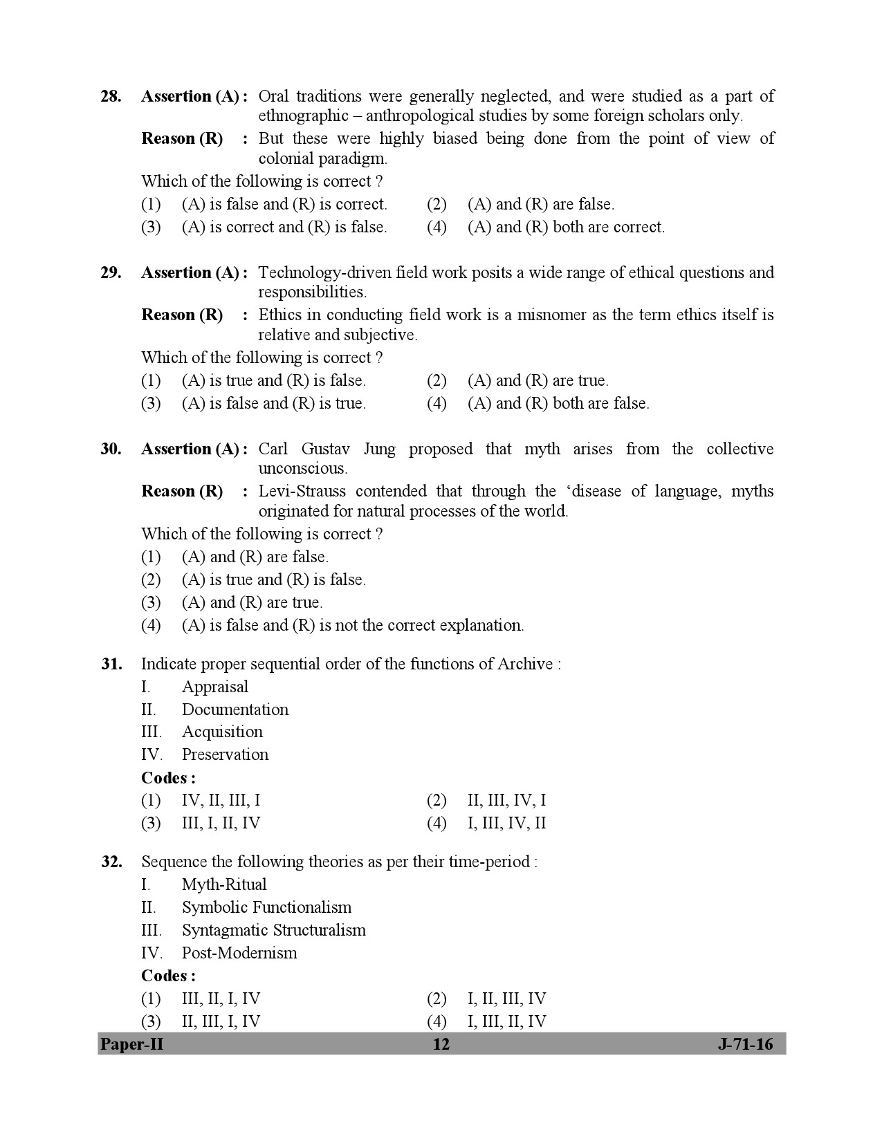 UGC NET Folk Literature Question Paper II July 2016 12