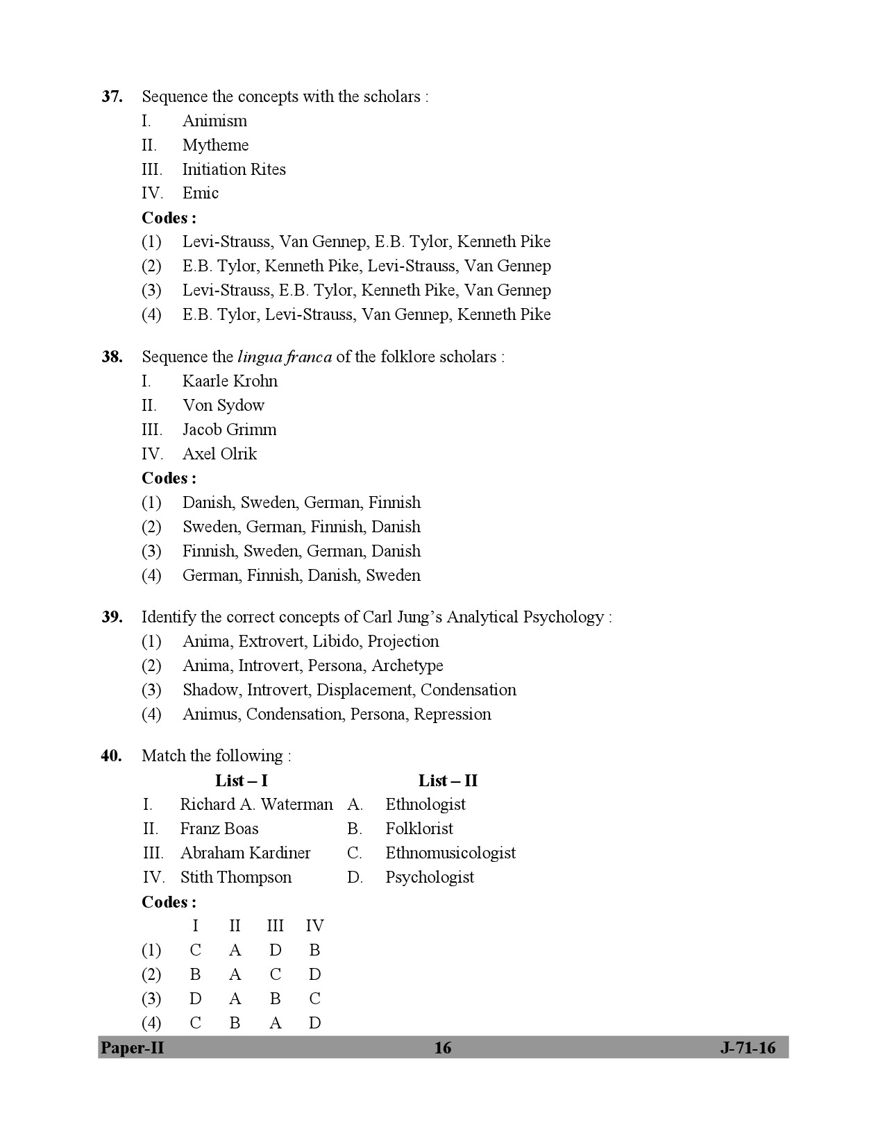 UGC NET Folk Literature Question Paper II July 2016 16