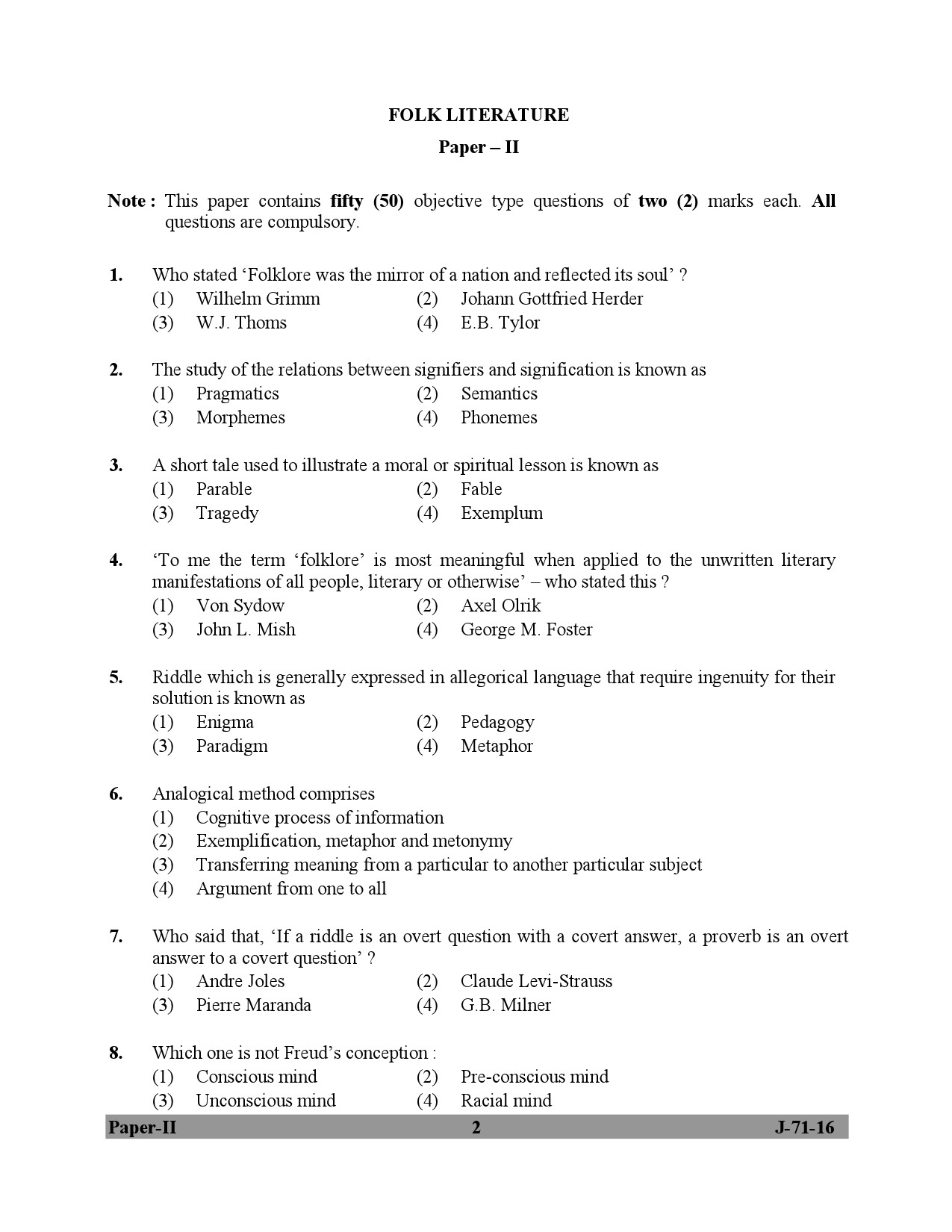 UGC NET Folk Literature Question Paper II July 2016 2