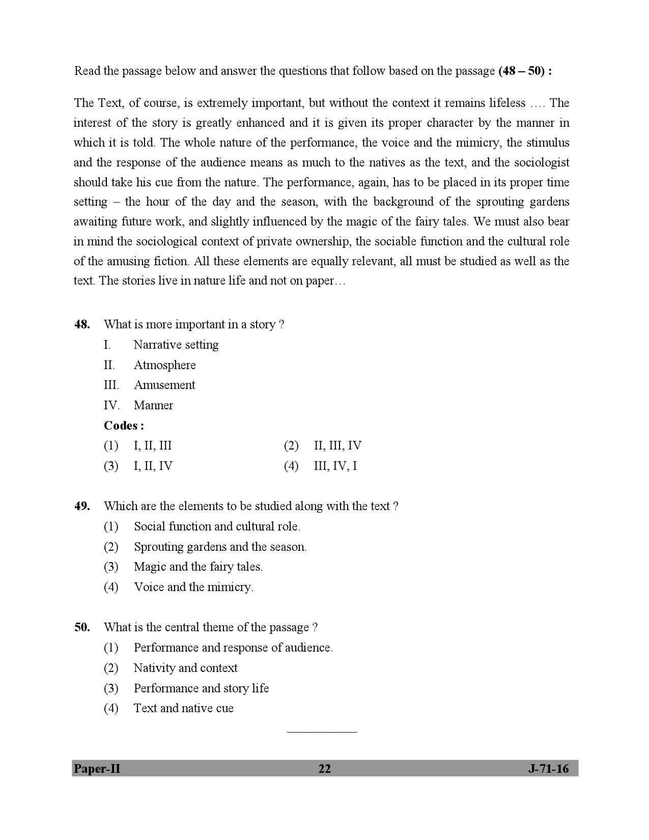 UGC NET Folk Literature Question Paper II July 2016 22