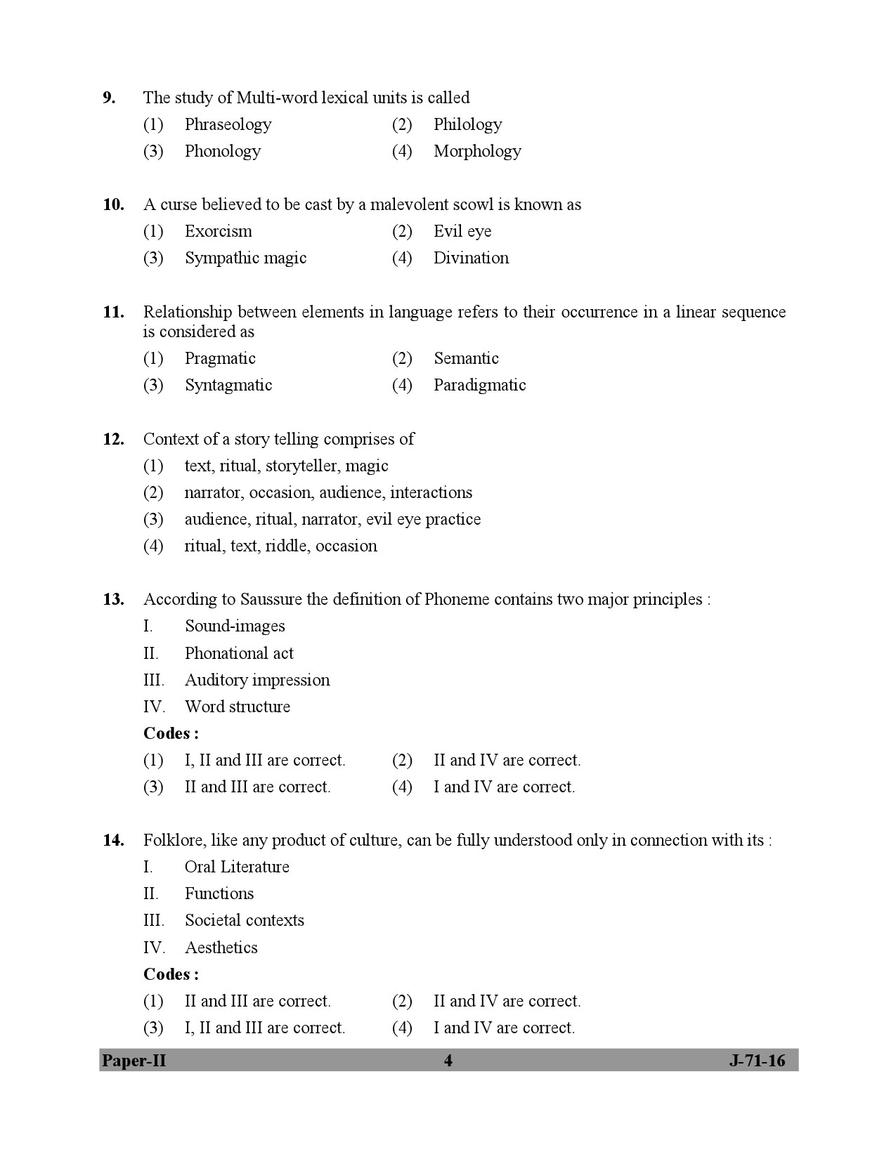 UGC NET Folk Literature Question Paper II July 2016 4