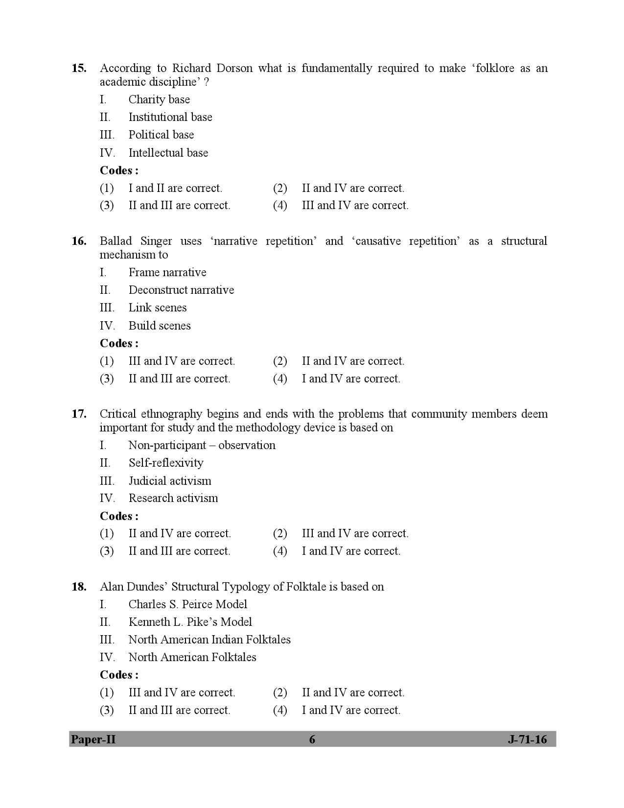 UGC NET Folk Literature Question Paper II July 2016 6