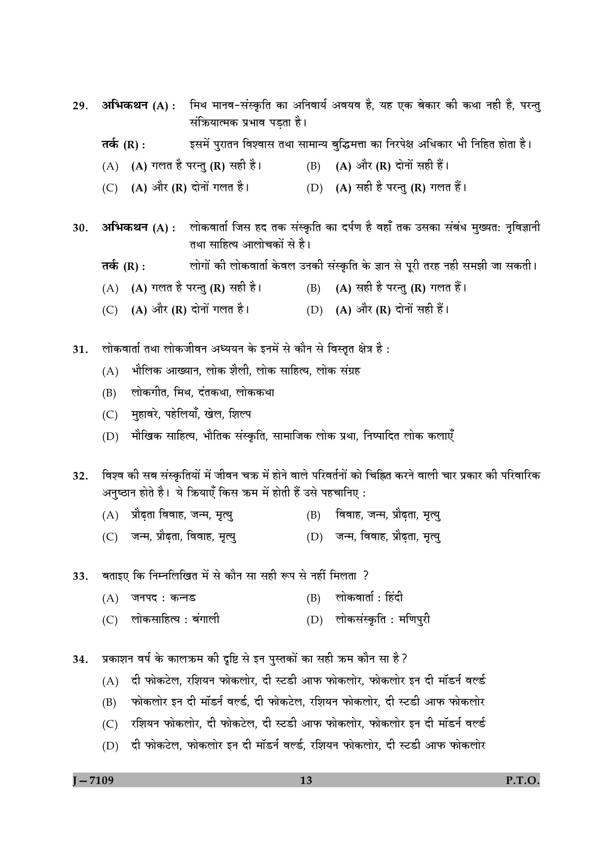 UGC NET Folk Literature Question Paper II June 2009 13