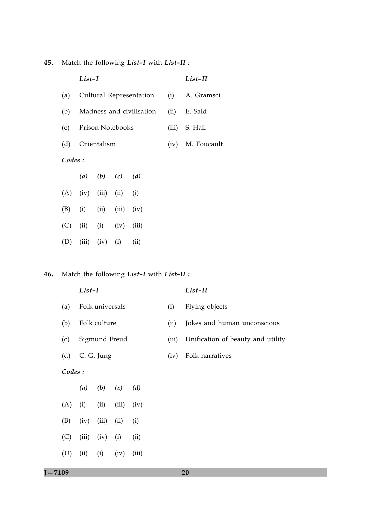 UGC NET Folk Literature Question Paper II June 2009 20