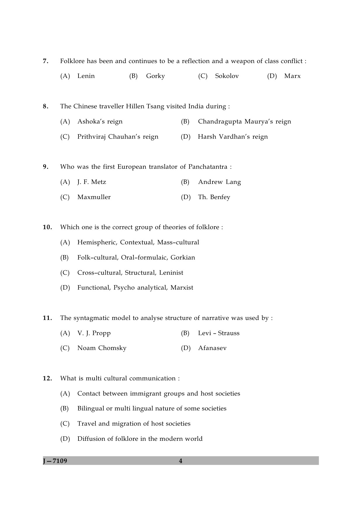 UGC NET Folk Literature Question Paper II June 2009 4