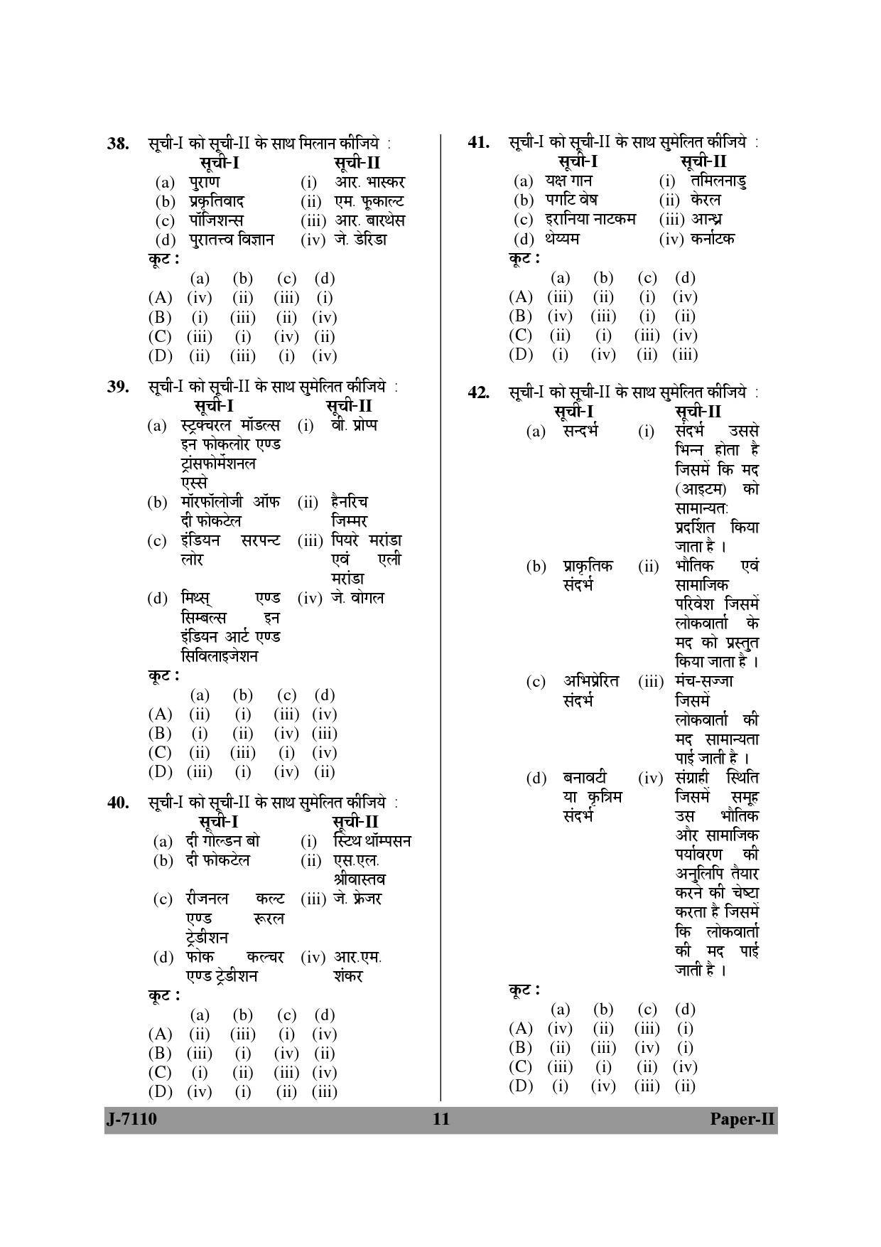 UGC NET Folk Literature Question Paper II June 2010 11