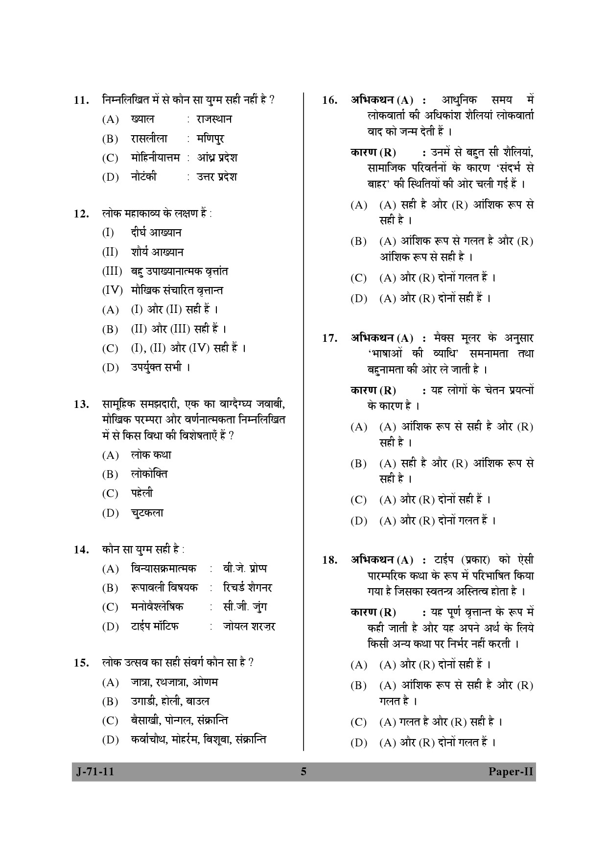 UGC NET Folk Literature Question Paper II June 2011 5