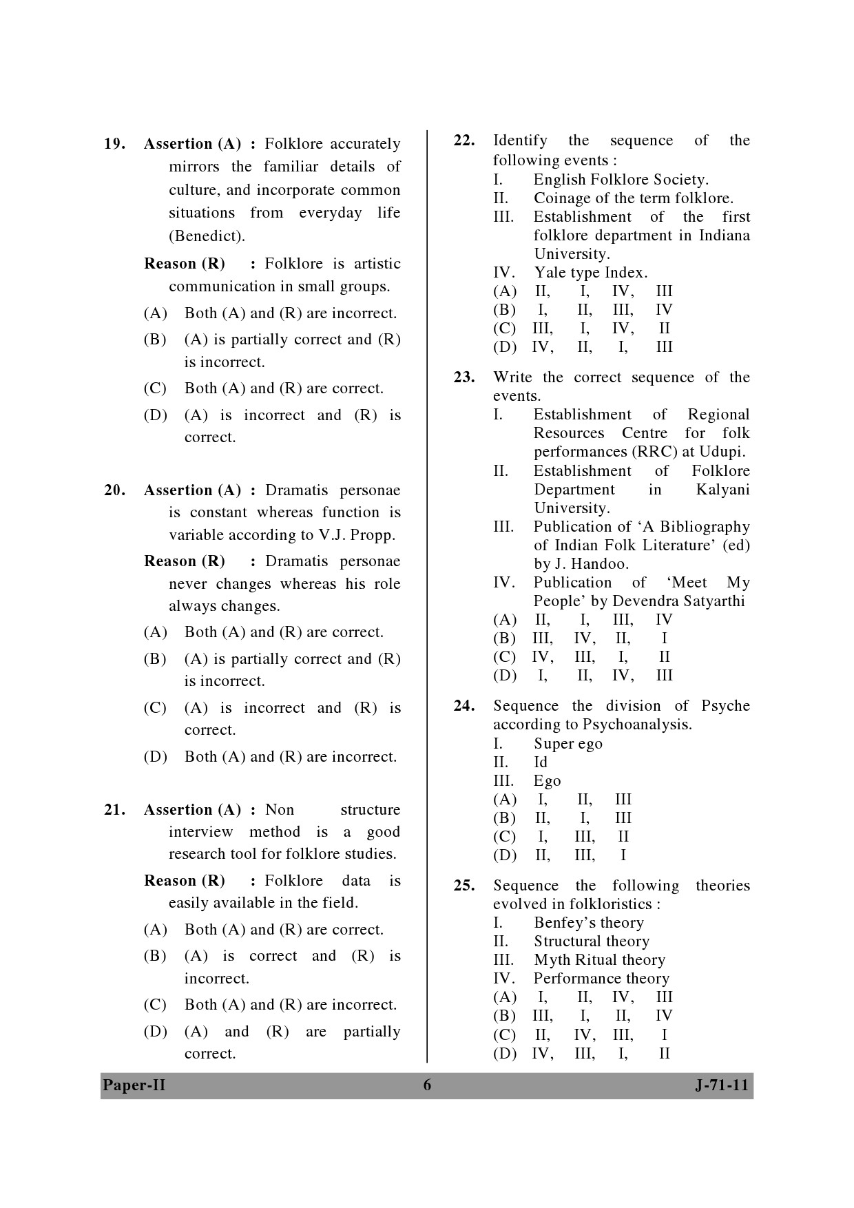 UGC NET Folk Literature Question Paper II June 2011 6