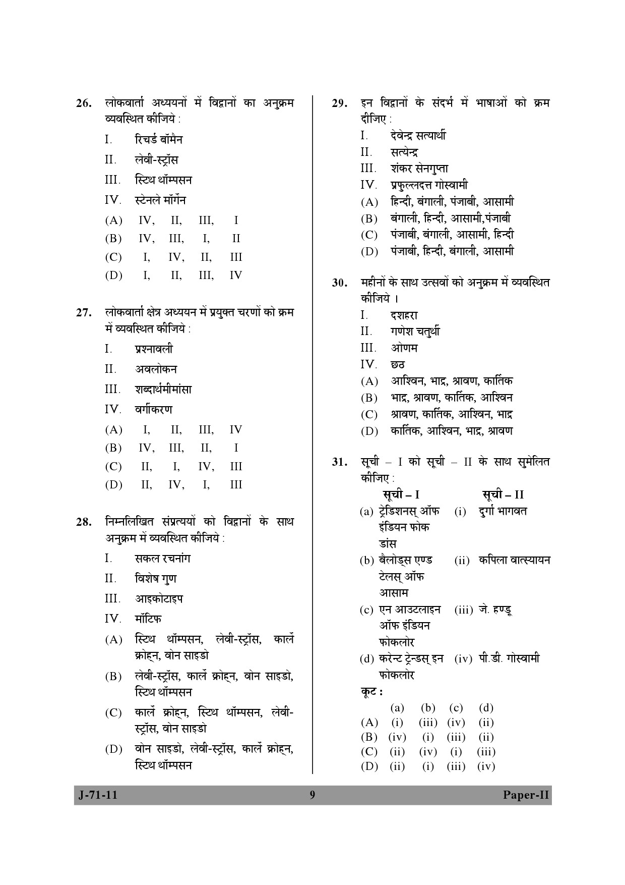 UGC NET Folk Literature Question Paper II June 2011 9