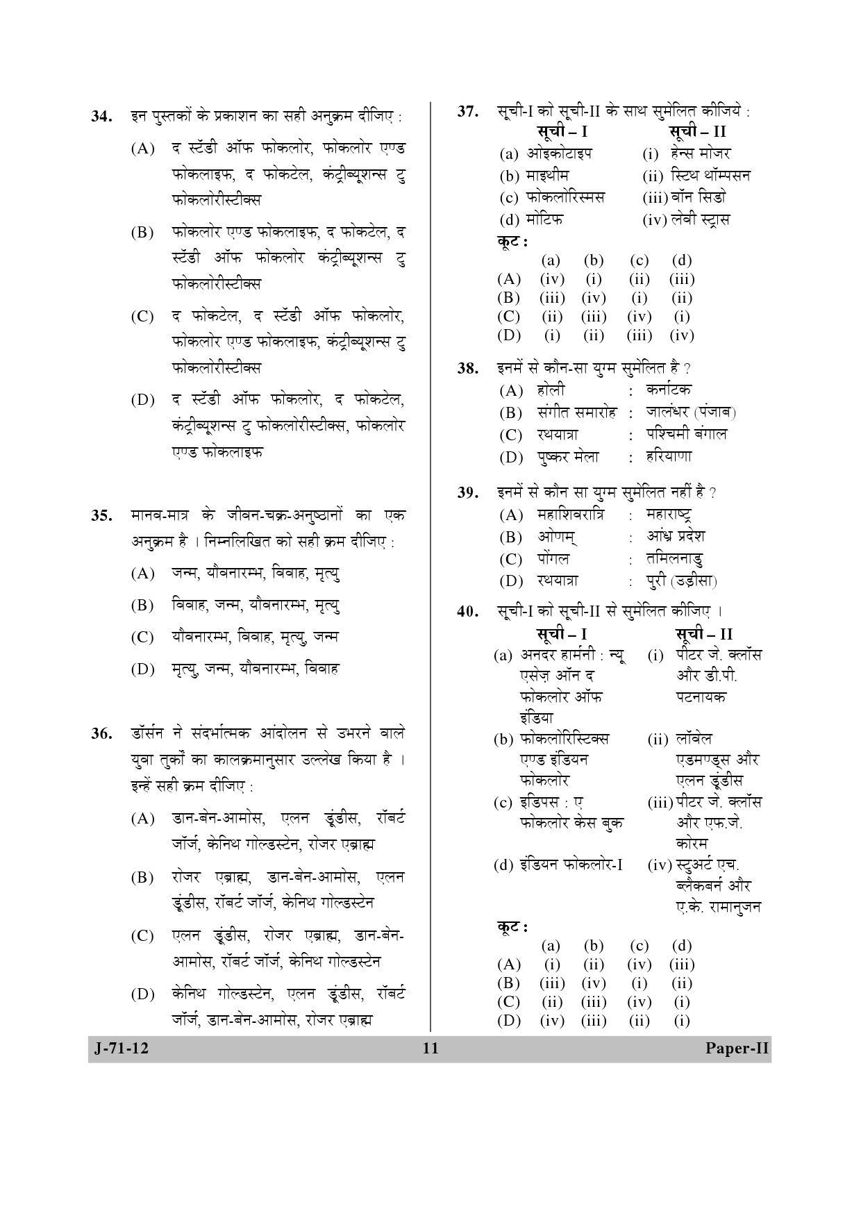 UGC NET Folk Literature Question Paper II June 2012 11