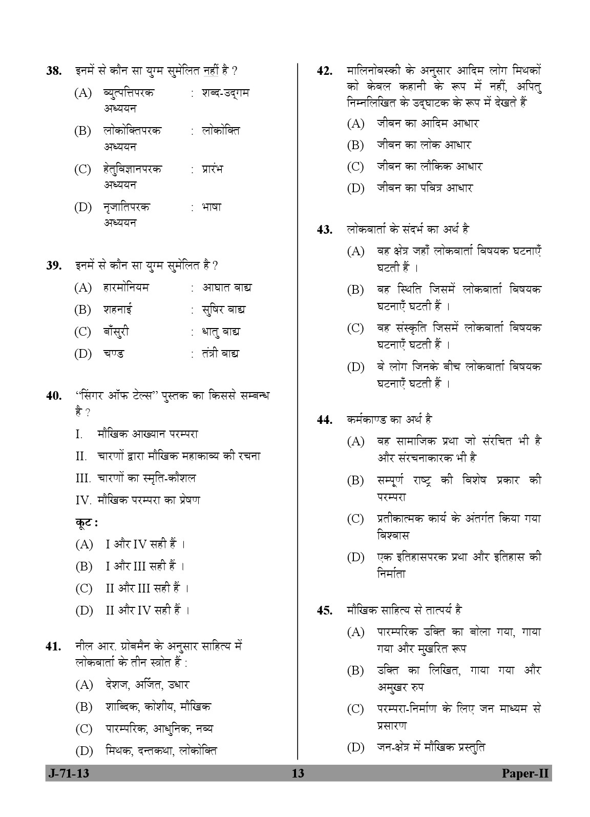 UGC NET Folk Literature Question Paper II June 2013 13