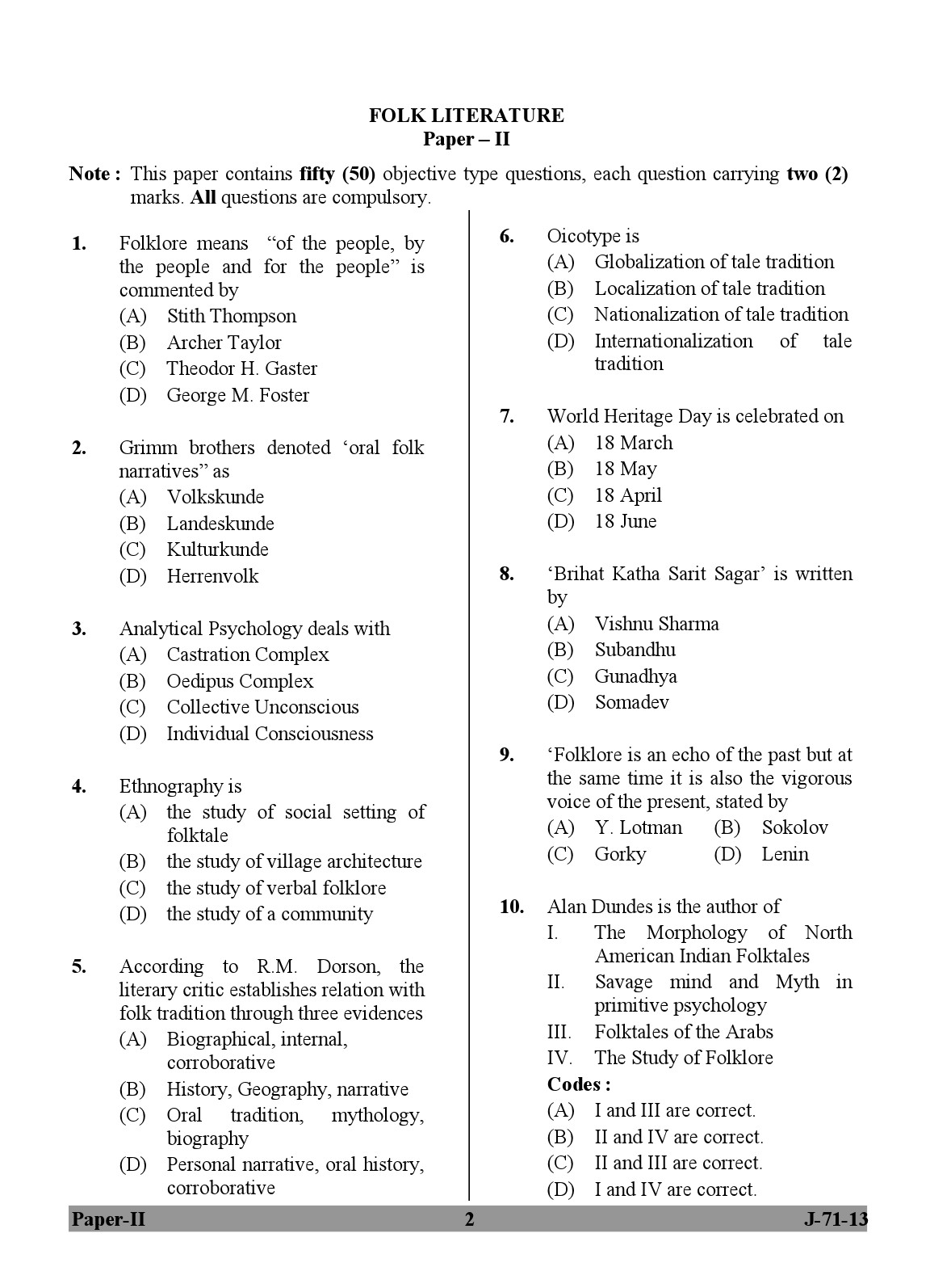 UGC NET Folk Literature Question Paper II June 2013 2