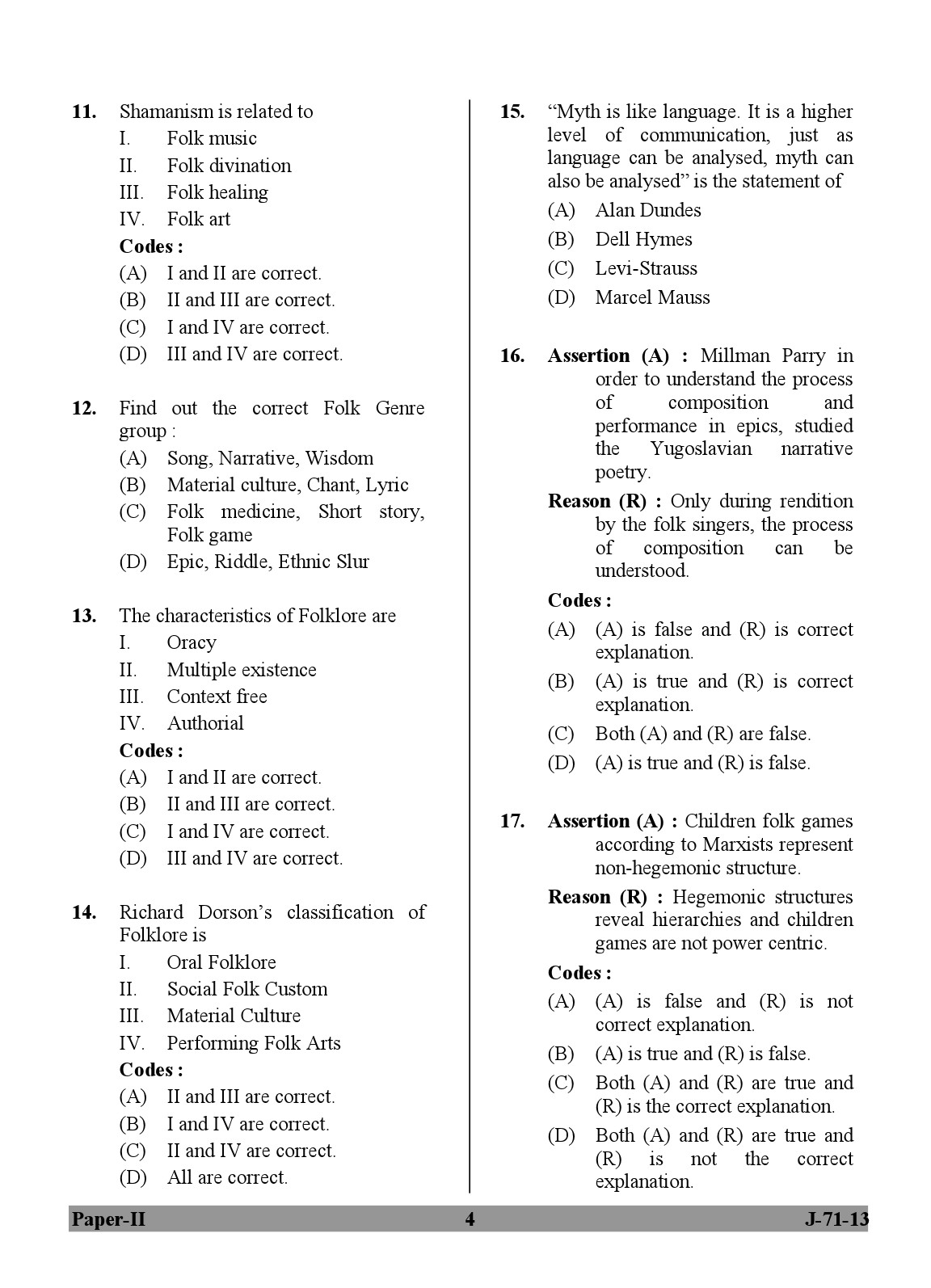 UGC NET Folk Literature Question Paper II June 2013 4