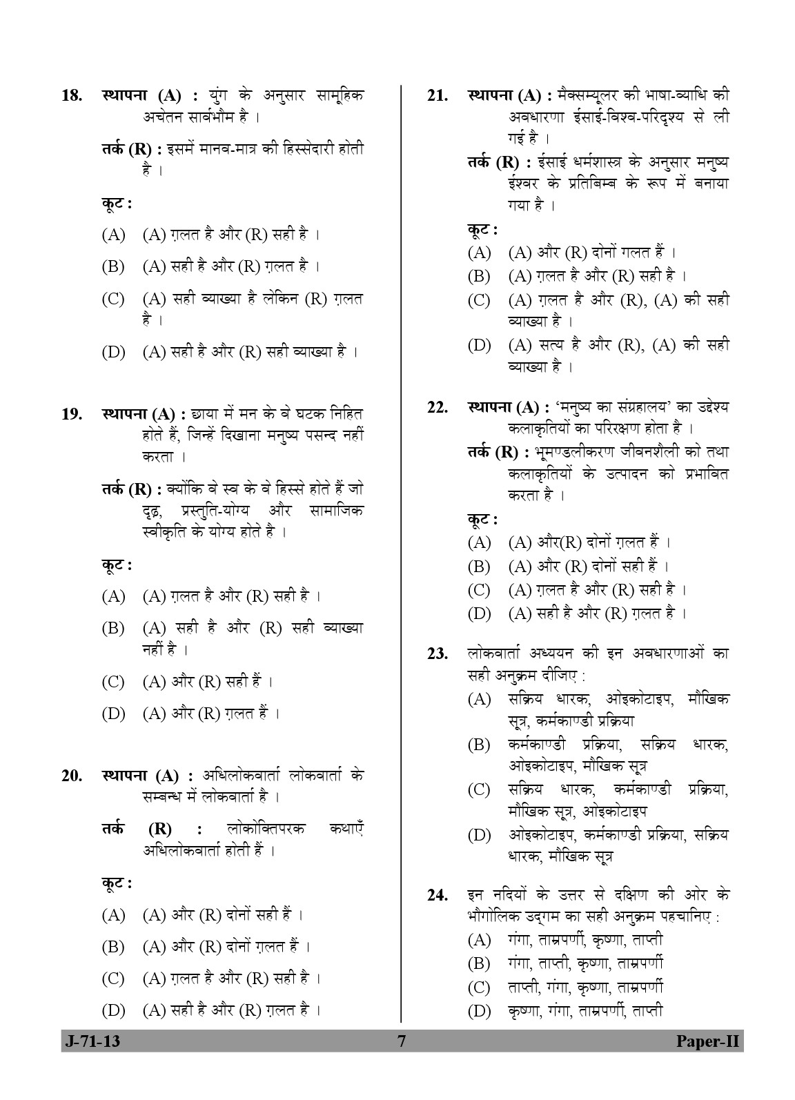 UGC NET Folk Literature Question Paper II June 2013 7