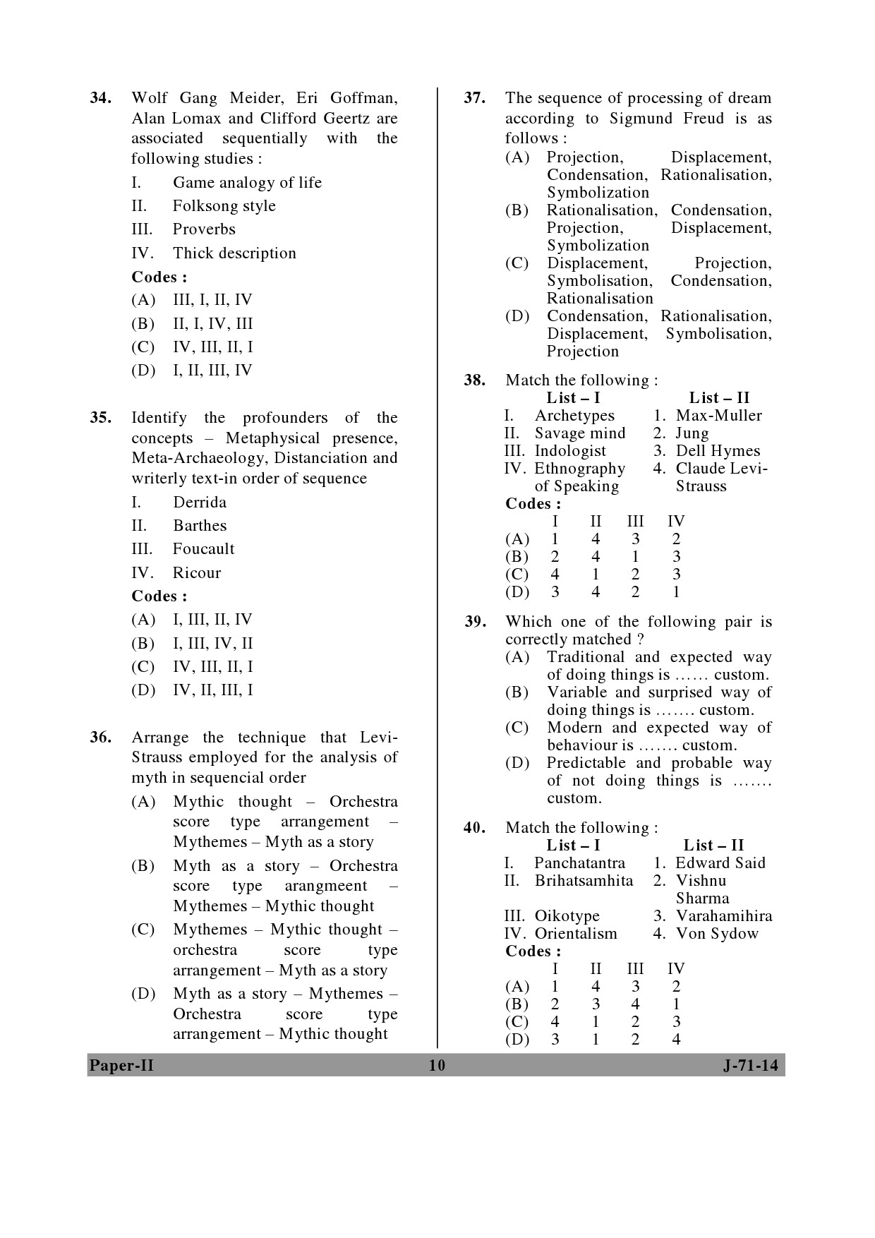 UGC NET Folk Literature Question Paper II June 2014 10