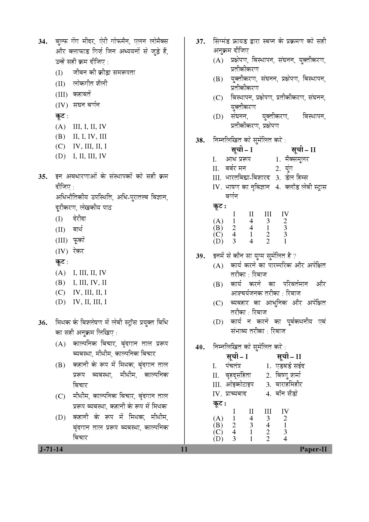 UGC NET Folk Literature Question Paper II June 2014 11