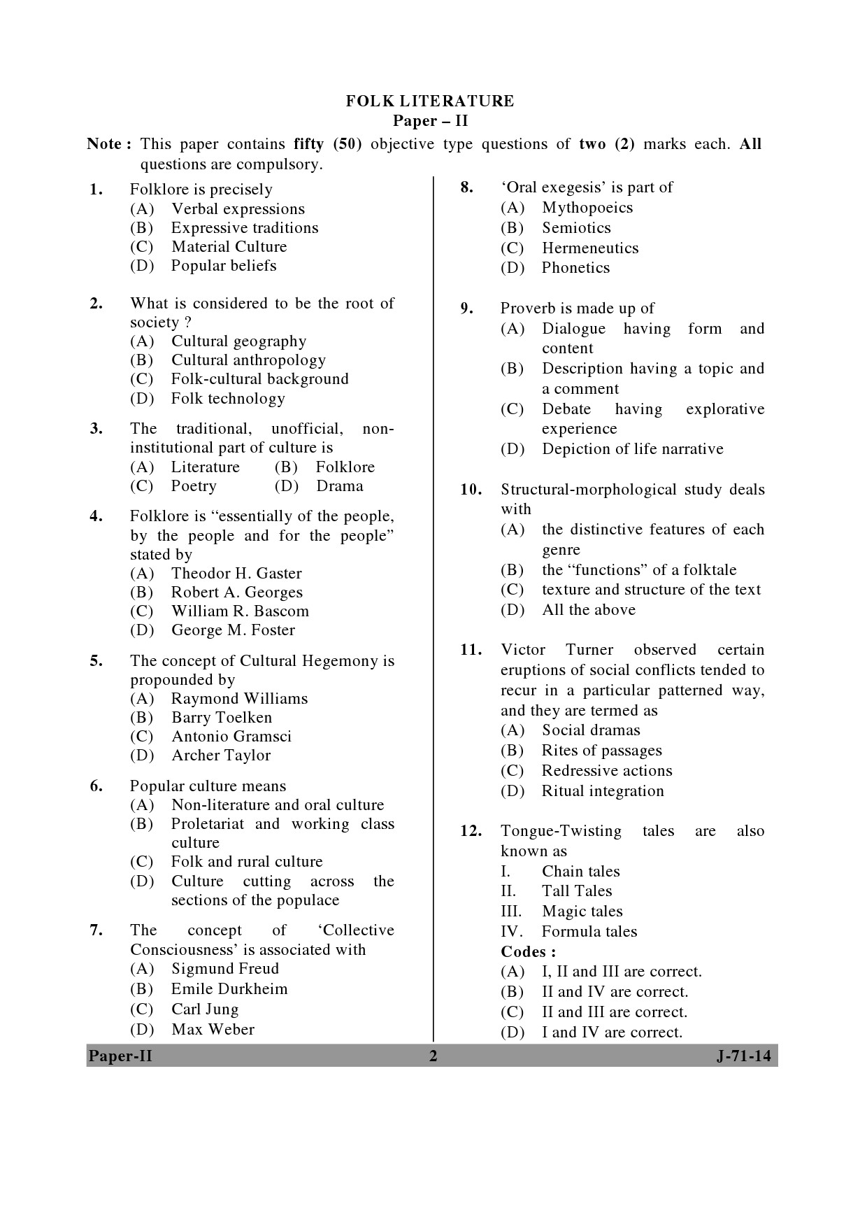 UGC NET Folk Literature Question Paper II June 2014 2