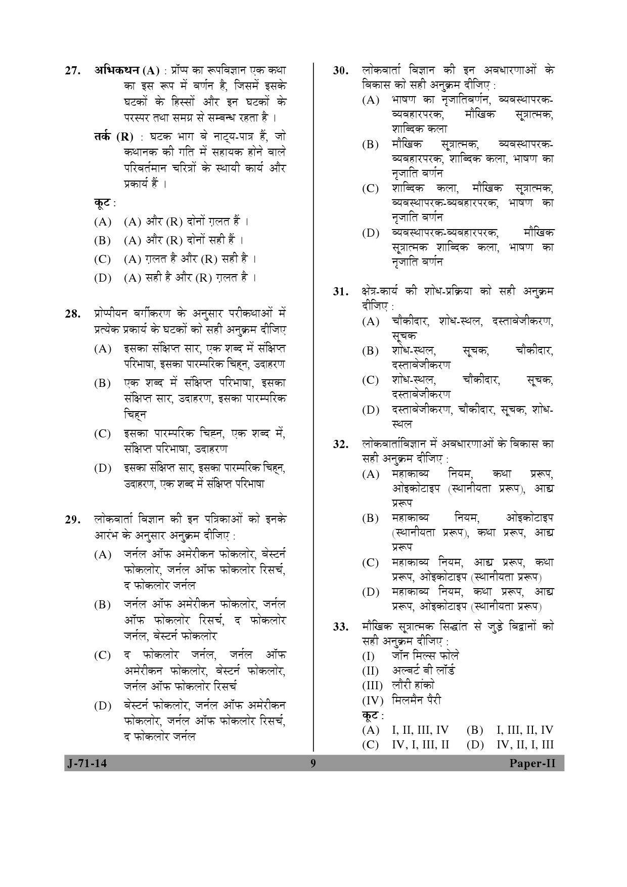 UGC NET Folk Literature Question Paper II June 2014 9