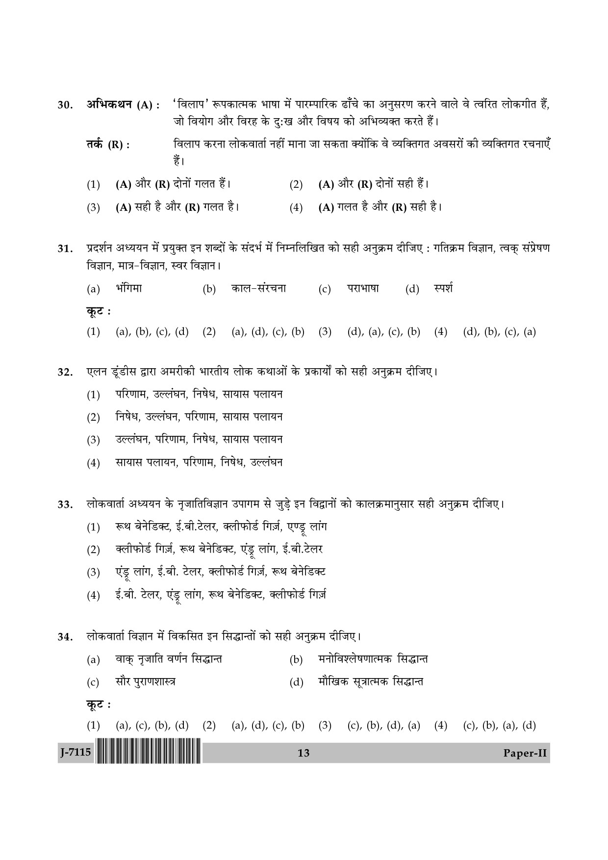 UGC NET Folk Literature Question Paper II June 2015 13