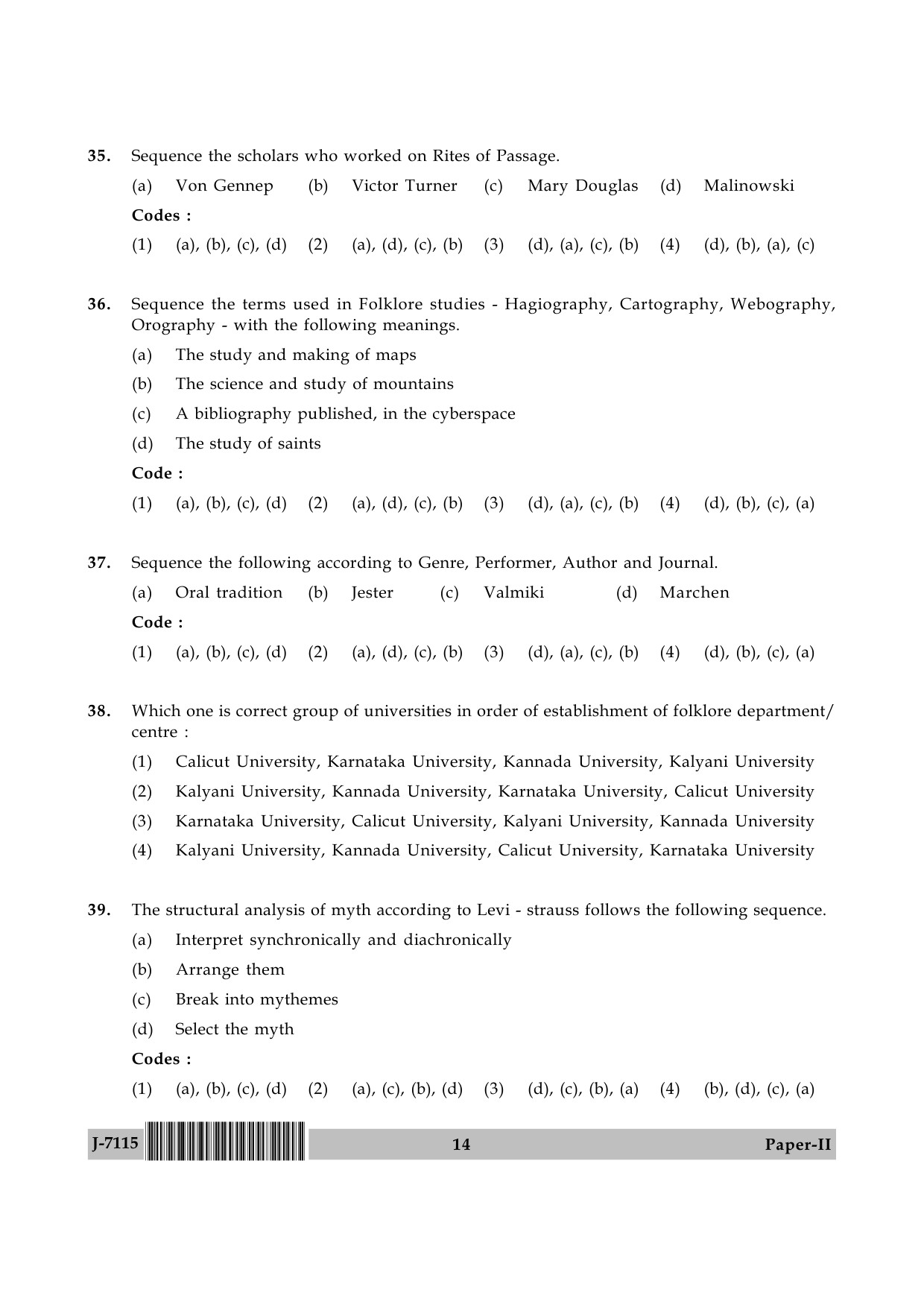 UGC NET Folk Literature Question Paper II June 2015 14