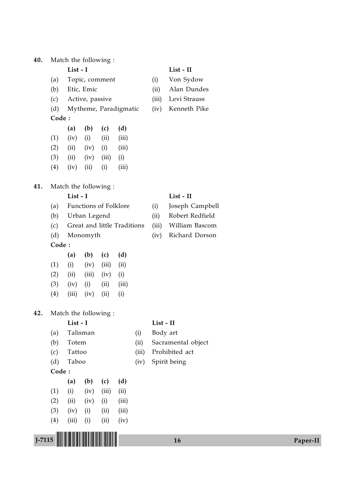 UGC NET Folk Literature Question Paper II June 2015 16