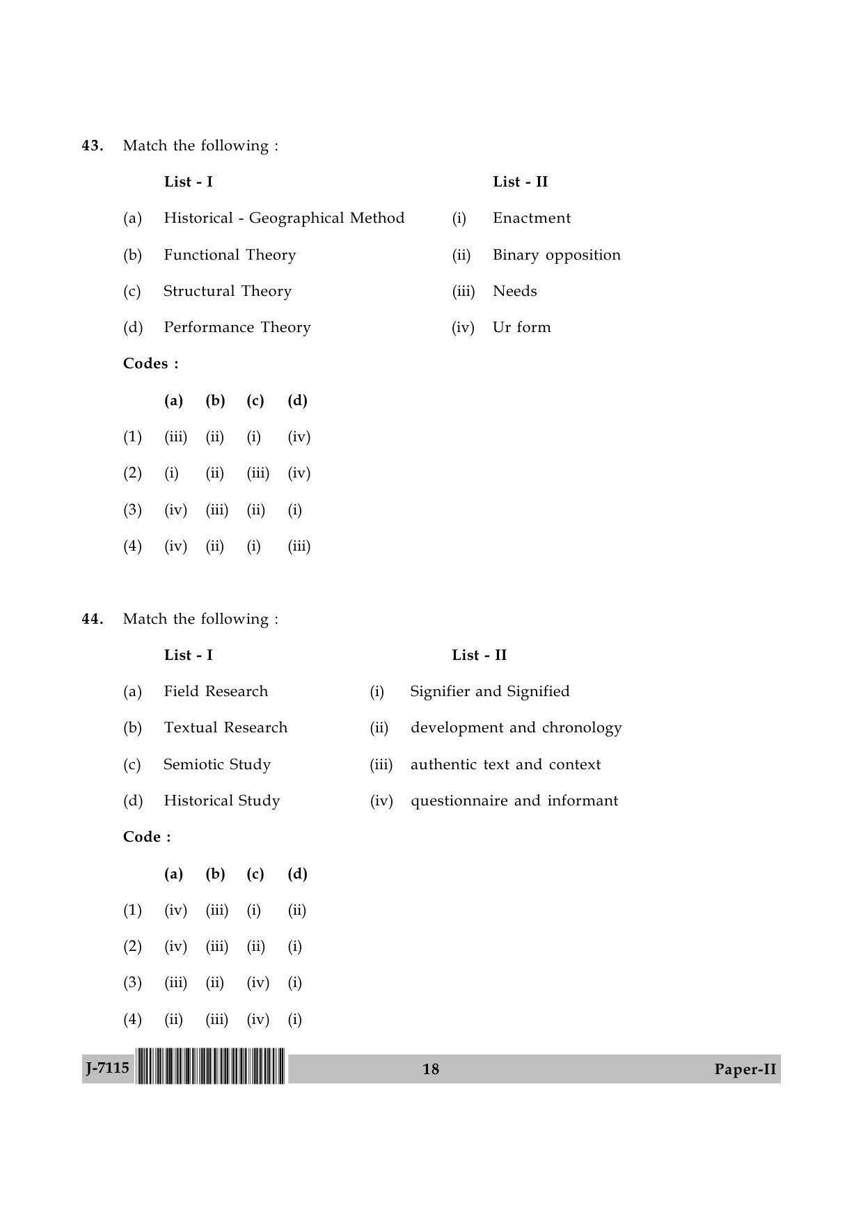 UGC NET Folk Literature Question Paper II June 2015 18