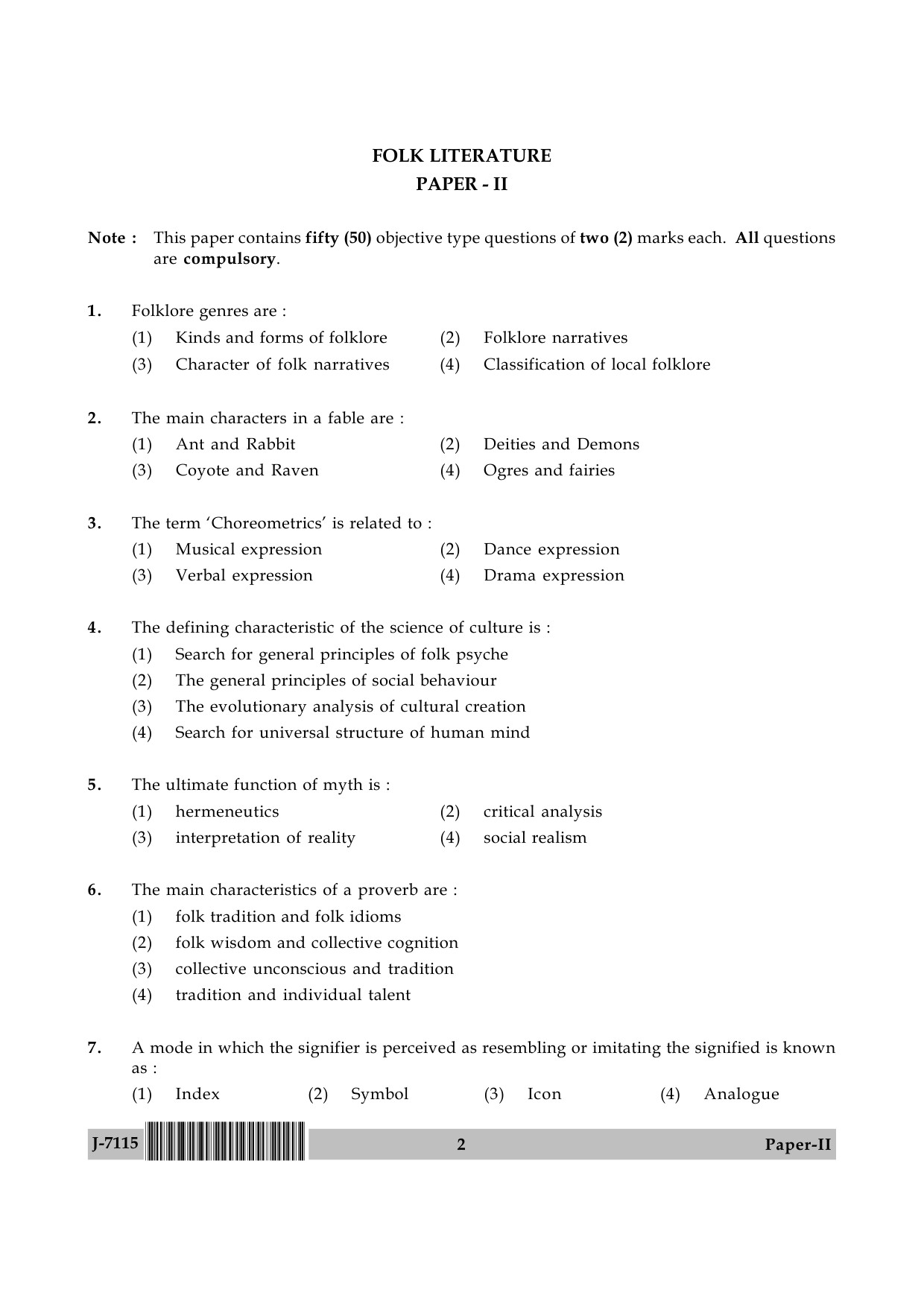 UGC NET Folk Literature Question Paper II June 2015 2