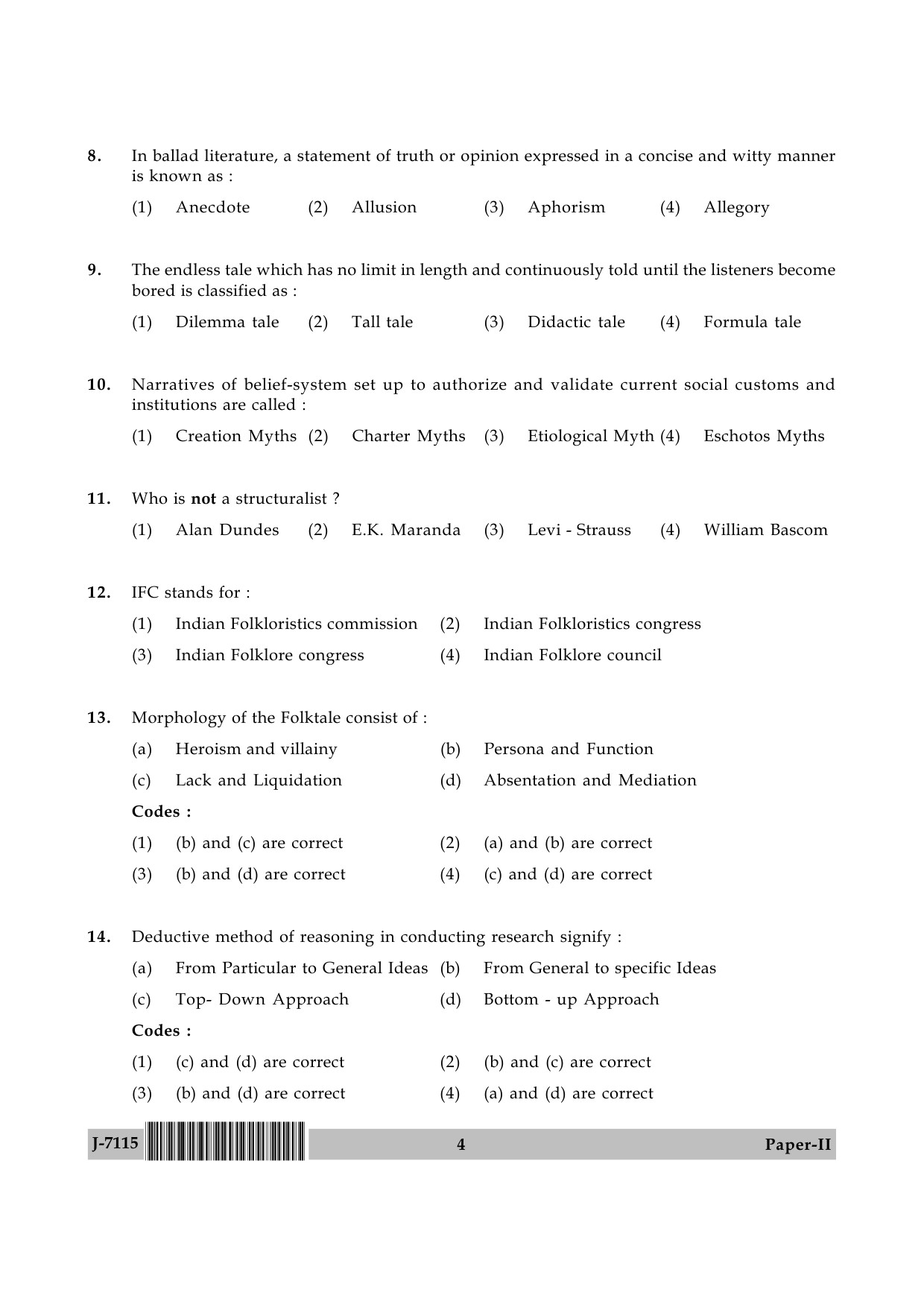 UGC NET Folk Literature Question Paper II June 2015 4